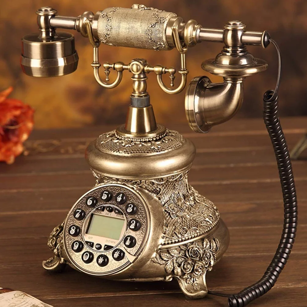 Klasyczny telefon stacjonarny w stylu retro - telefony z przyciskami i tarczami obrotowymi - telefon retro z przewodami - telefon dekoracyjny w stylu retro - telefon stacjonarny i biurowy