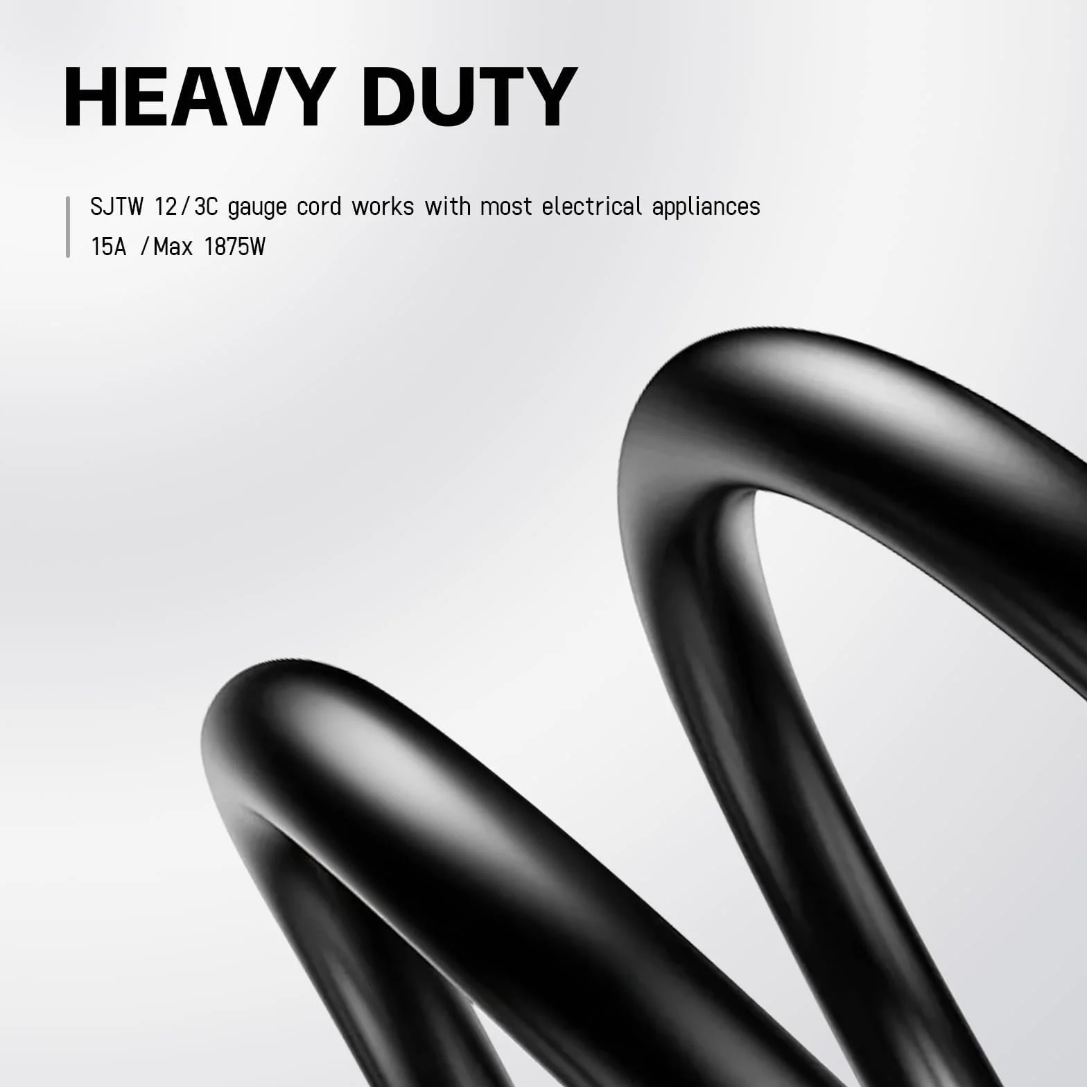 EP Zewnętrzny podświetlany przedłużacz 12/3 SJTW Heavy Duty czarny przedłużacz z 3-pinową wtyczką - kabel zasilający do trawnika, ogrodu, urządzeń gospodarstwa domowego