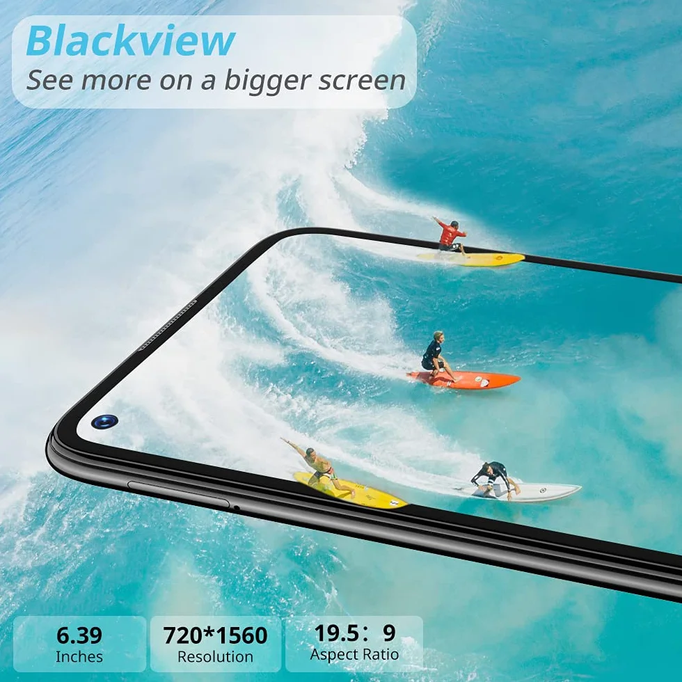 Blackview A90 Android 11 smartfon, Helio P60 Octa-Core, 4GB RAM 128GB Możliwość rozbudowy, 6.39-calowy wyświetlacz w komórce, 12MP + 8MP AI kamera tylna, bateria 4280mAh, NFC, 4G LTE Dual SIM - czarny