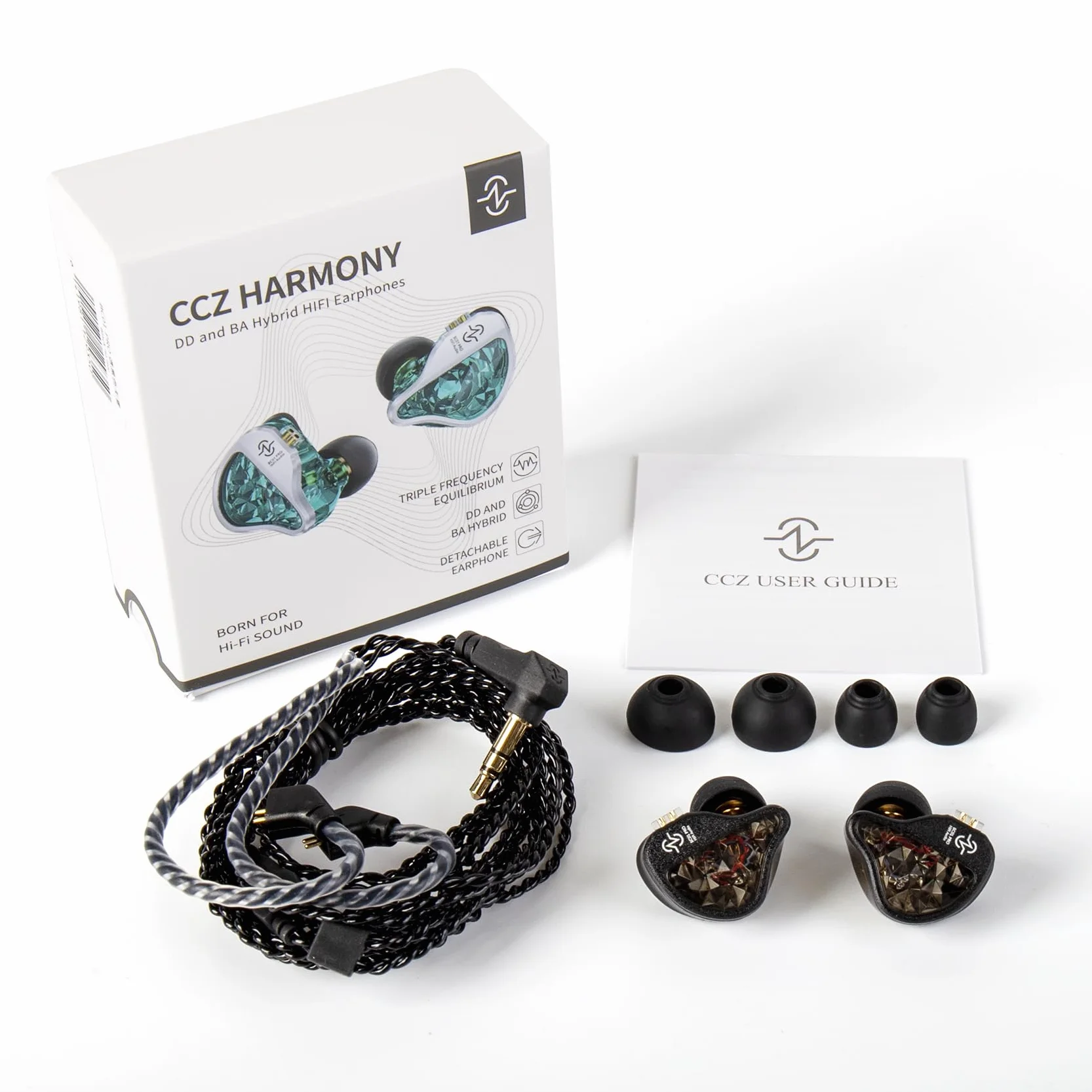 Yinyoo CCZ Harmony BC01 Pro słuchawki douszne, 1DD 1BA hybrydowy sterownik Hifi słuchawki, trójczęstotliwościowa równowaga przewodowe IEM, dźwięk stereo przewodowe słuchawki douszne z wtyczką 3,5 mm
