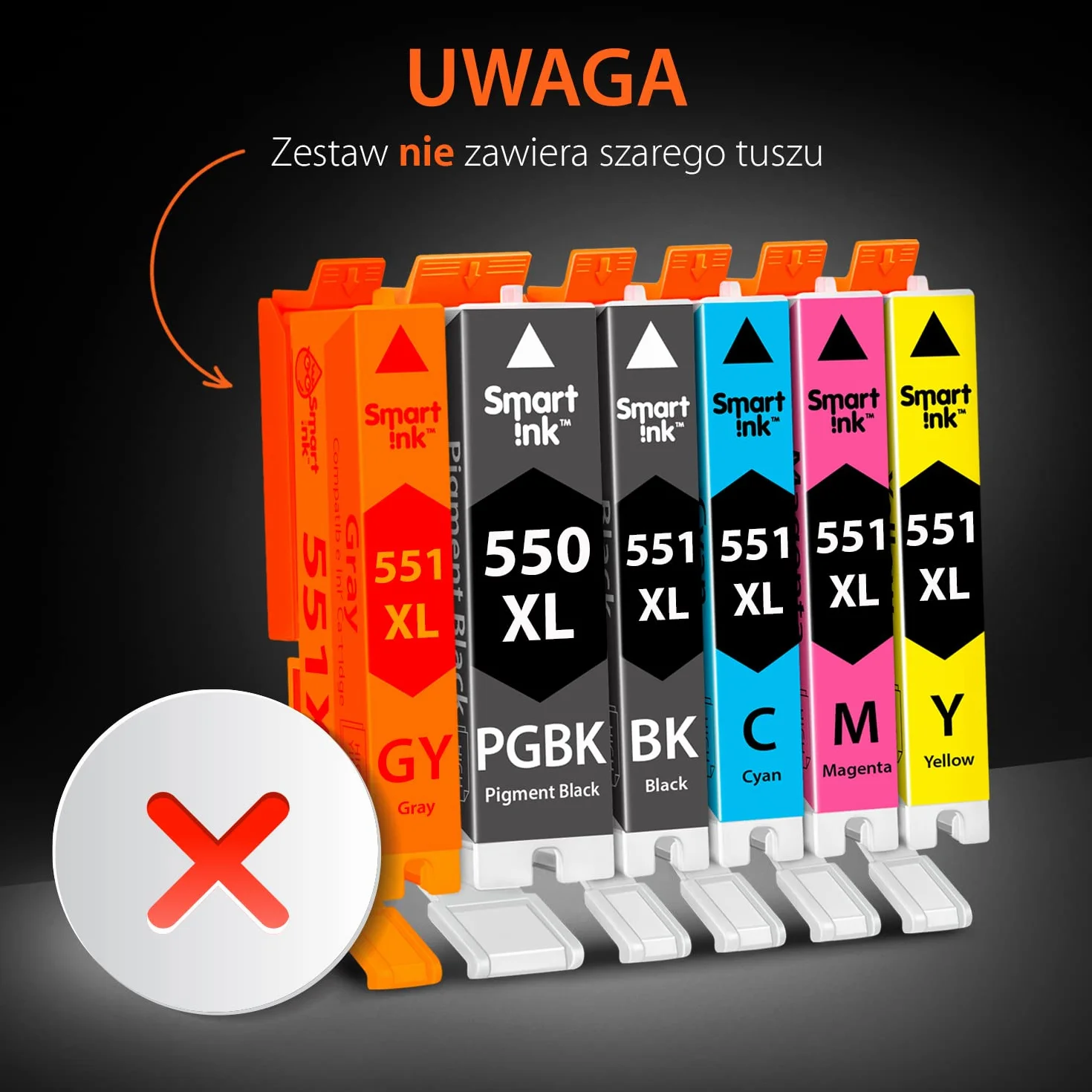 Smart Ink Kompatybilne wkłady atramentowe jako zamiennik do Canon PGI 550XL CLI 551XL 550 551 XL (5 sztuk) do użytku z PIXMA iX6850 MG5450 MG5650 MX725 MG6650 MG6450 MX925 iP7250 (PGBK & BK/C/M/Y)