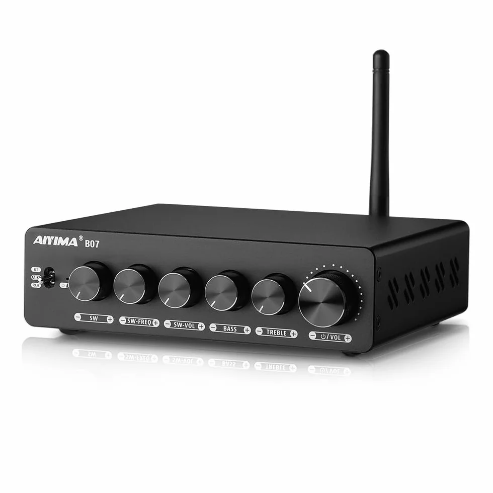 AIYIMA B07 Wzmacniacz Bluetooth 5.2 TPA3255 2.1-kanałowy subwoofer, 300 W x 2 + 300 W, do domu, na biurko, regał na książki, subwoofer z zasilaniem pomocniczym i regulacją wysokości basów