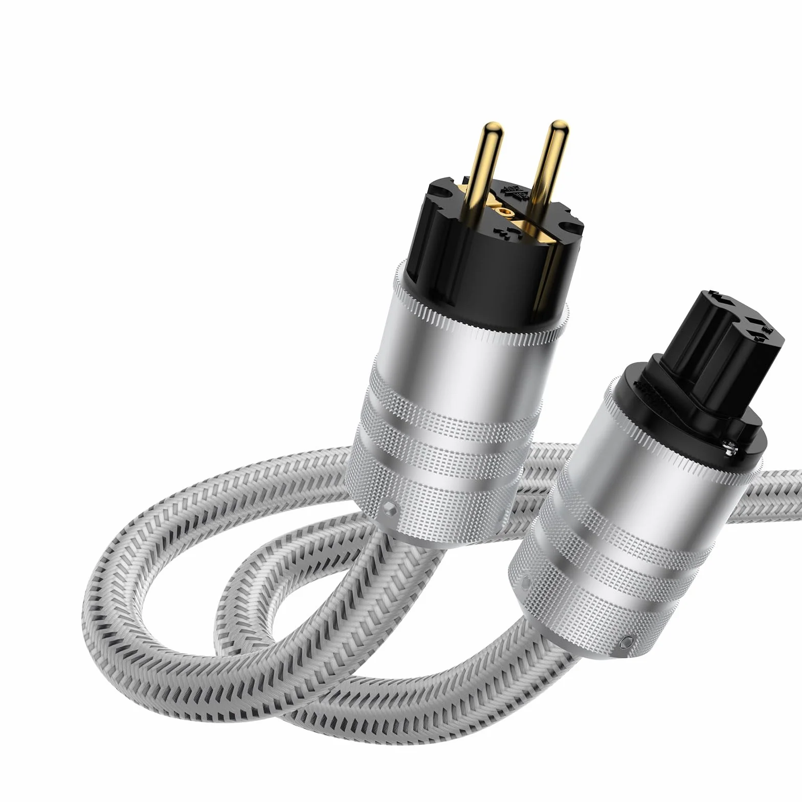 Kabel zasilający Hi-Fi, posrebrzany biały 1-metrowy przewód zasilający High-End z wtyczką Schuko i wtyczką do urządzeń zimnych, kabel zasilający Hi-Fi, do audio, wideo i kina domowego