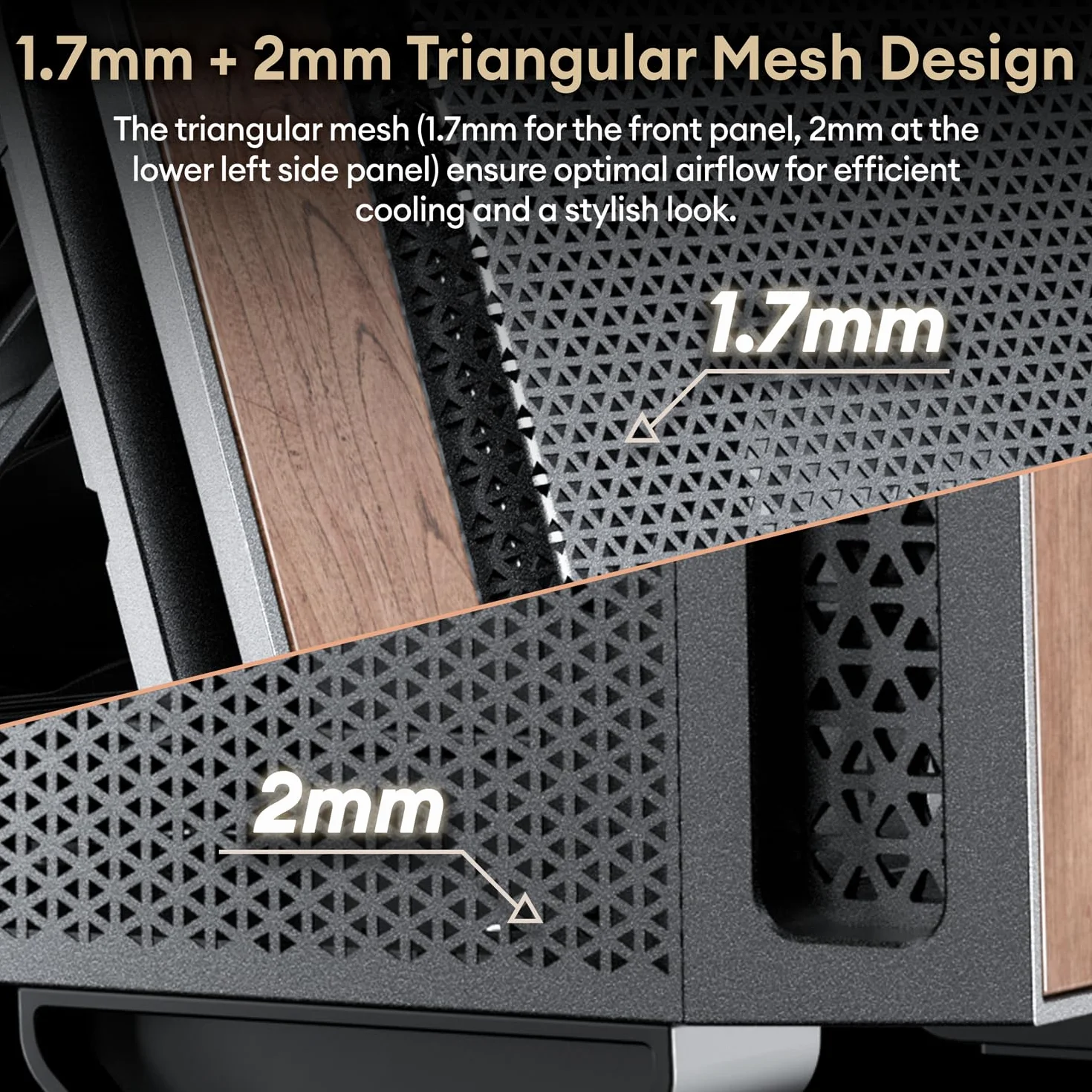 Okinos Drewniana obudowa Micro ATX, 4 × 120 mm 3-pinowe wentylatory bez PWM wstępnie zainstalowane, panel boczny ze szkła hartowanego, z type-C, czarny, cyprys 3 drewno