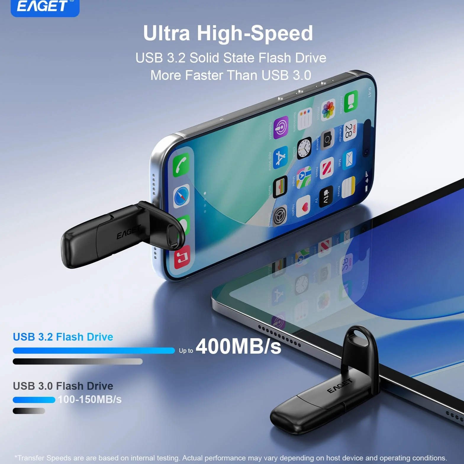Eaget 256 GB podwójny dysk flash USB-C i USB 3.2, przenośny zewnętrzny dysk SSD 560 MB/s do iPhone'a 15/16/17 Pro, Mac, PC, PS4, Android