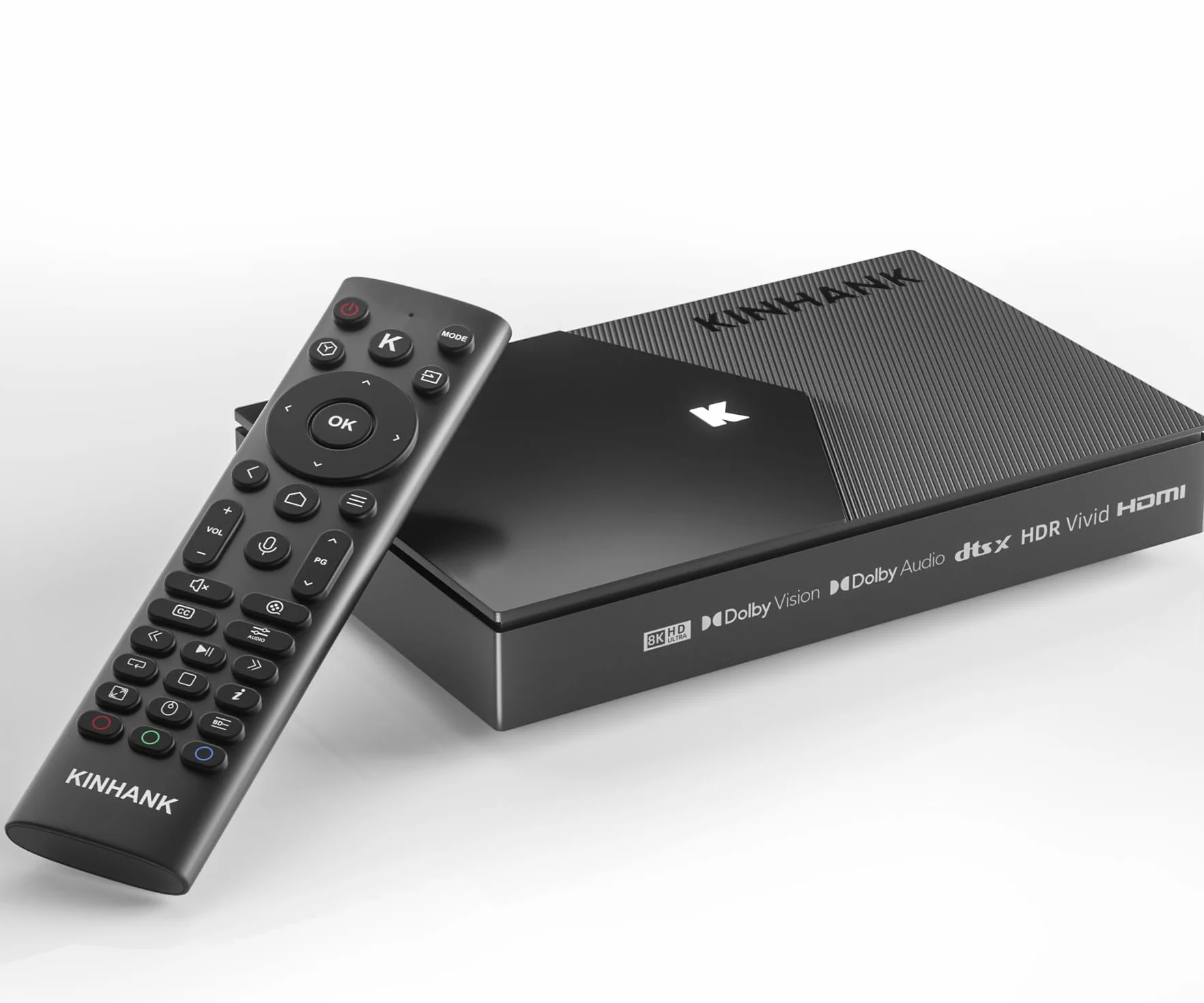 Kinhank 8K Android TV Box compatible with Dolby Vision·Atmos/DTS X/HDR10+, 4GB RAM 64GB ROM Odtwarzacz Multimedialny 8K@60fps/AV1/BD Format,WiFi6/1000M LAN/BT5.2/HDMI 2.1/USB3.0, Widevine L1, AI PQ/SR