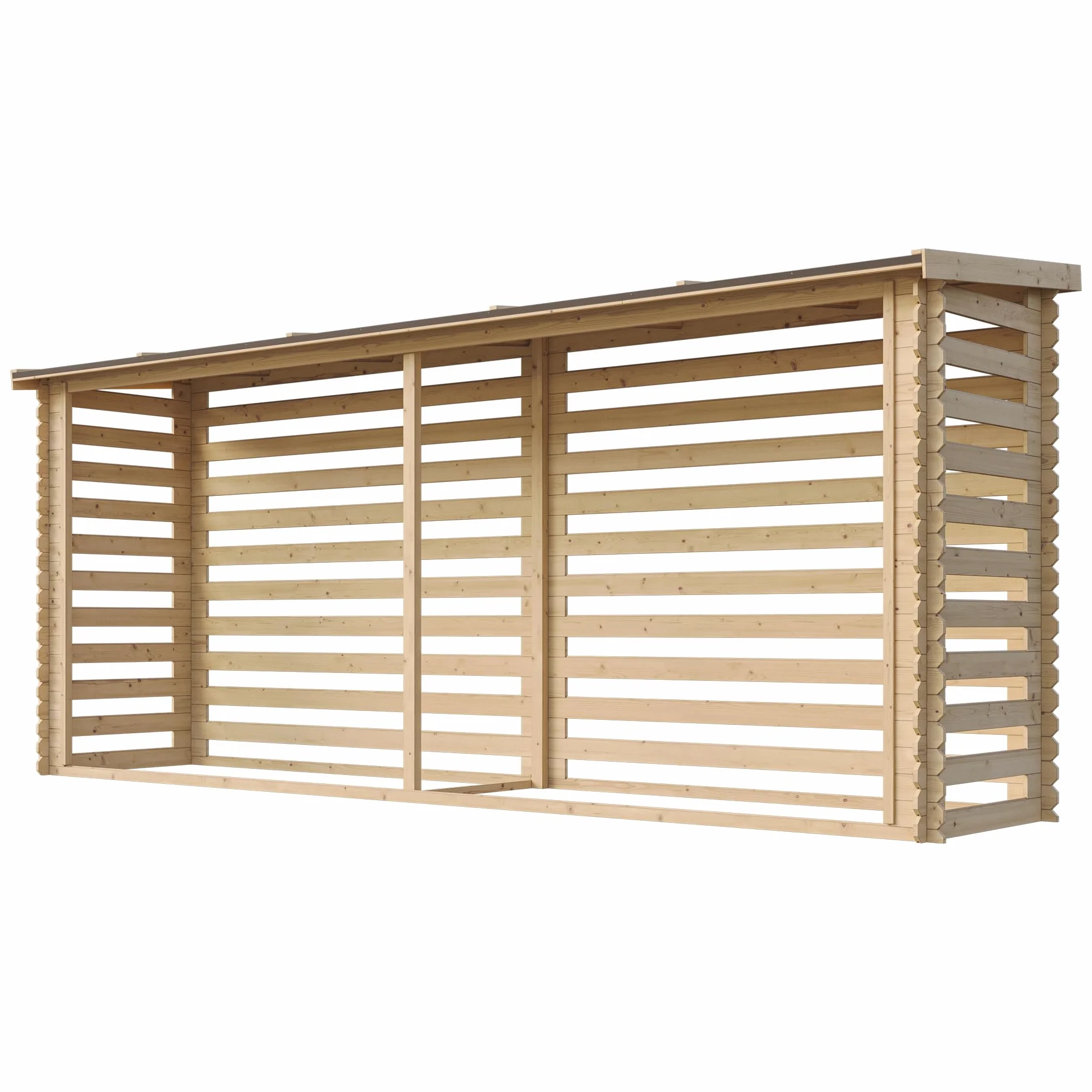 TIMBELA Drewniany regał na drewno kominkowe M203 – regał na drewno opałowe, szer. 450 x dł. 112 x wys. 199 cm / 4 m², uchwyt drewniany do ogrodu, szopa rowerowa, wodoodporny dach
