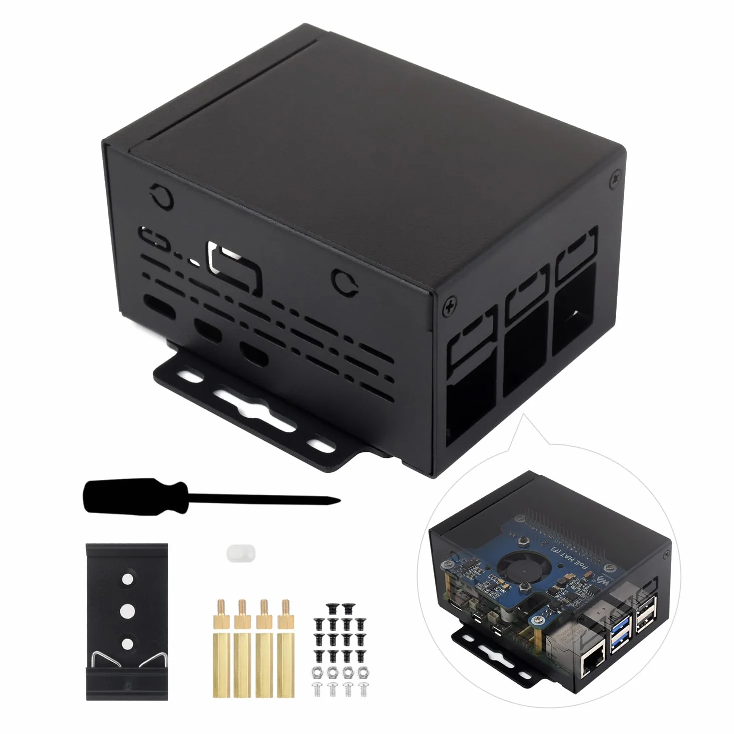 Waveshare Industrial Grade Metal Case (D) For Raspberry Pi 5, Larger Internal Space, Supports Installing Official Cooling Fan And Various HATs, Wall-Mount And Rail-Mount Support