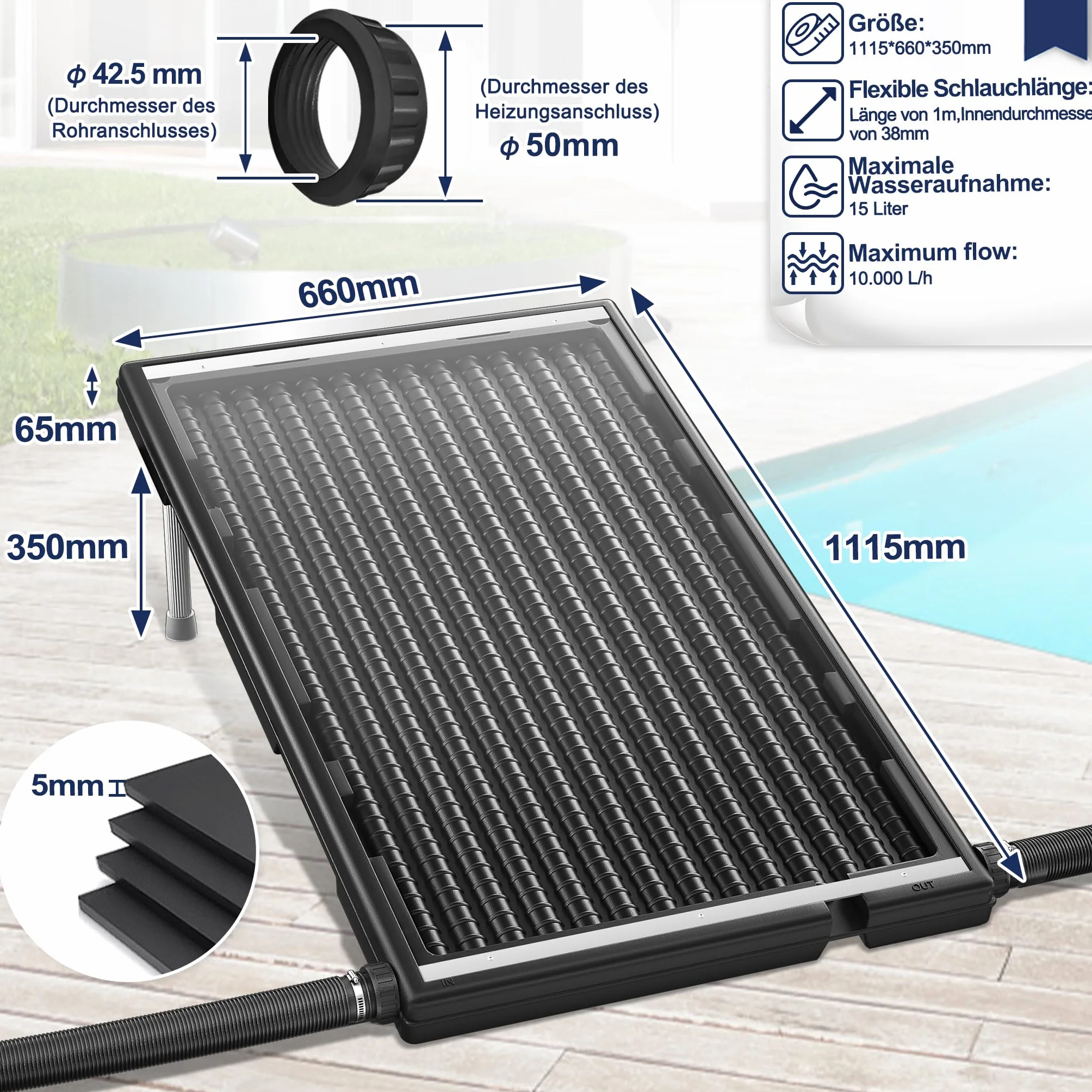 Aufun Kolektor słoneczny do basenu 110x69x14 cm 10000 l/h 38 mm