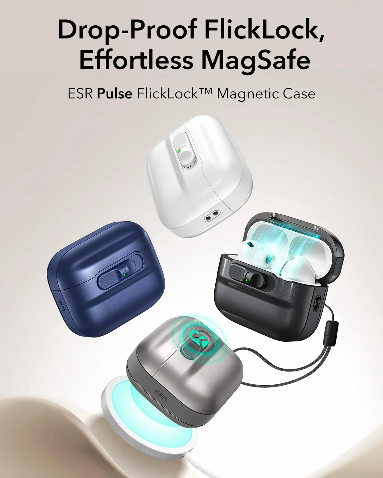 ESR Etui do AirPods Pro 3 (kabel USB-C), kompatybilne z AirPods Pro 3. generacji (2025), gotowe do MagSafe, pełna ochrona przed upadkiem ze smyczą, czarne