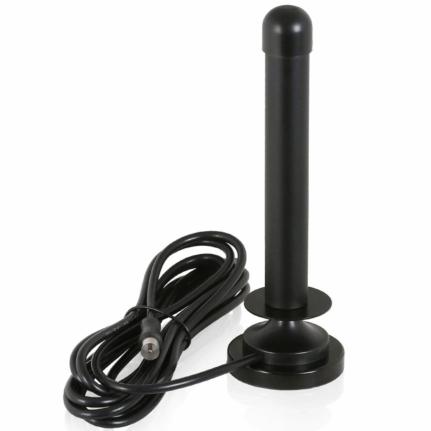Wicked Chili DVBT2 HD/DVBT cyfrowa antena telewizyjna/radiowa do TV/PC – pasywna antena pokojowa z podstawą magnetyczną i wysoką mocą odbioru (wzmocnienie: 6 dBi/długość kabla: 300 cm) czarna