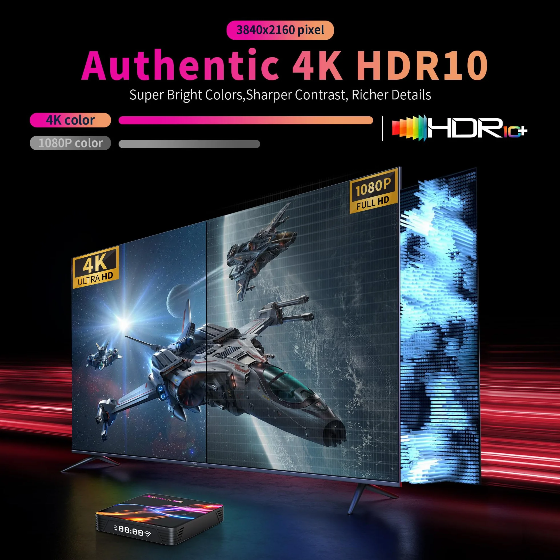 GREVA 8K Android 14.0 TV Box 2026, 3D HD Android Box 4 GB RAM 64 GB ROM, chipset RK3528, obsługa chipsetów 2,4 GHz / 5,0 GHz Dual WiFi6 HDR10 BT5.0 Ethernet LAN, Internet TV, Bluetooth, Smart
