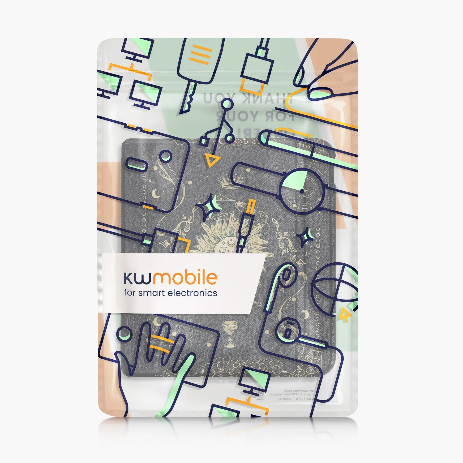 Kwmobile Etui z klapką kompatybilne z Kobo Libra Colour/Tolino Vision Color eReader Case karty tarota, ciemnoniebieskie, żółte, czarne