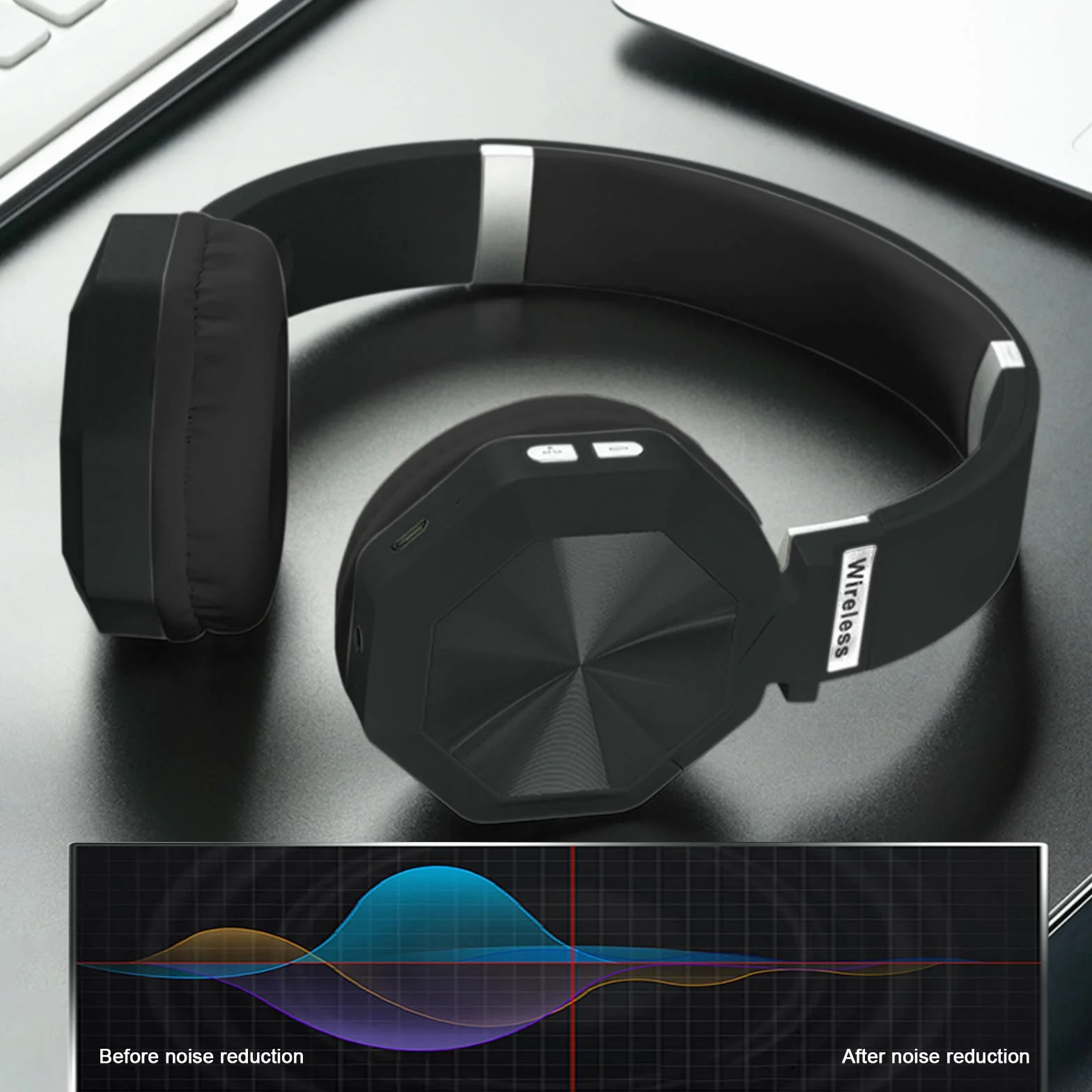 Słuchawki stereofoniczne nauszne, bezprzewodowe zestawy słuchawkowe Bluetooth, składane zestawy słuchawkowe bezprzewodowe i przewodowe z miękkimi nausznikami z białkami pamięci, do telefonów komórkowy