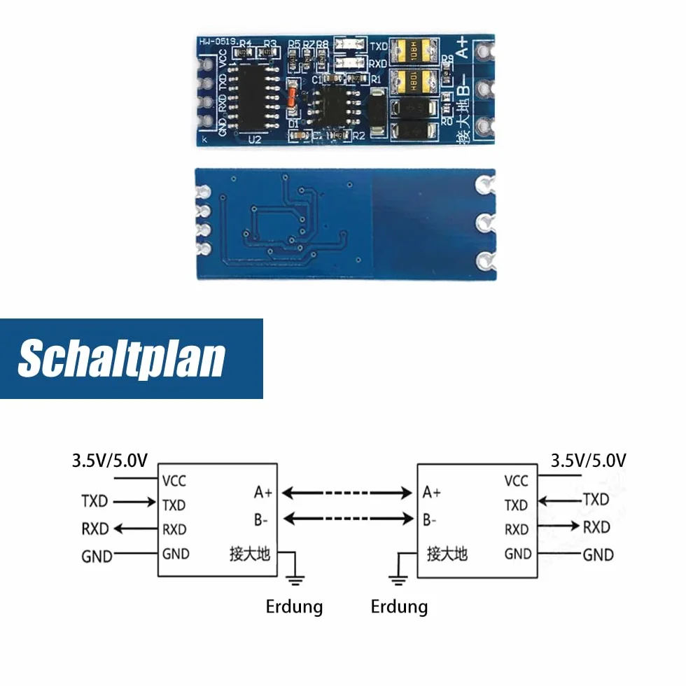GERUI 8-częściowy moduł TTL do RS485 konwerter poziomu 3,3 V/5 V UART port szeregowy