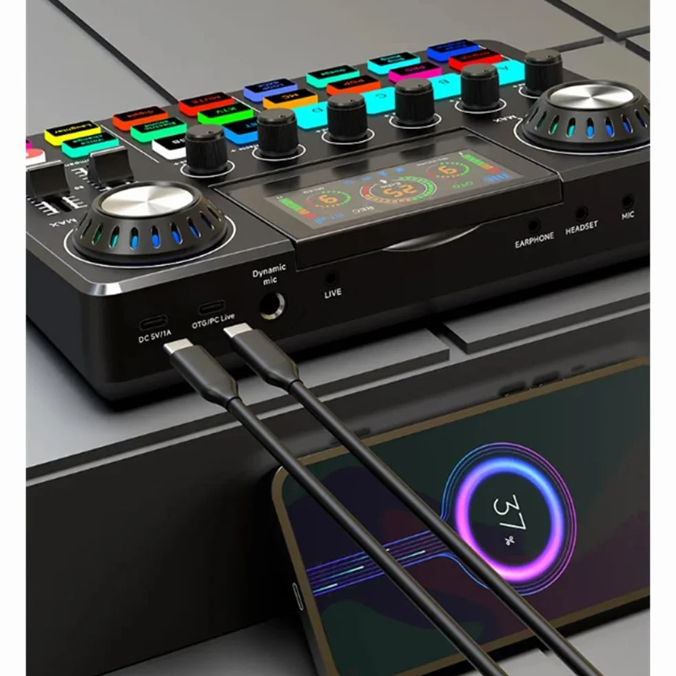 Karta dźwiękowa na żywo i mikser DJ Mikser audio z zmieniaczem głosu, płyta dźwiękowa z oświetleniem RGB, sprzęt do nagrywania muzyki