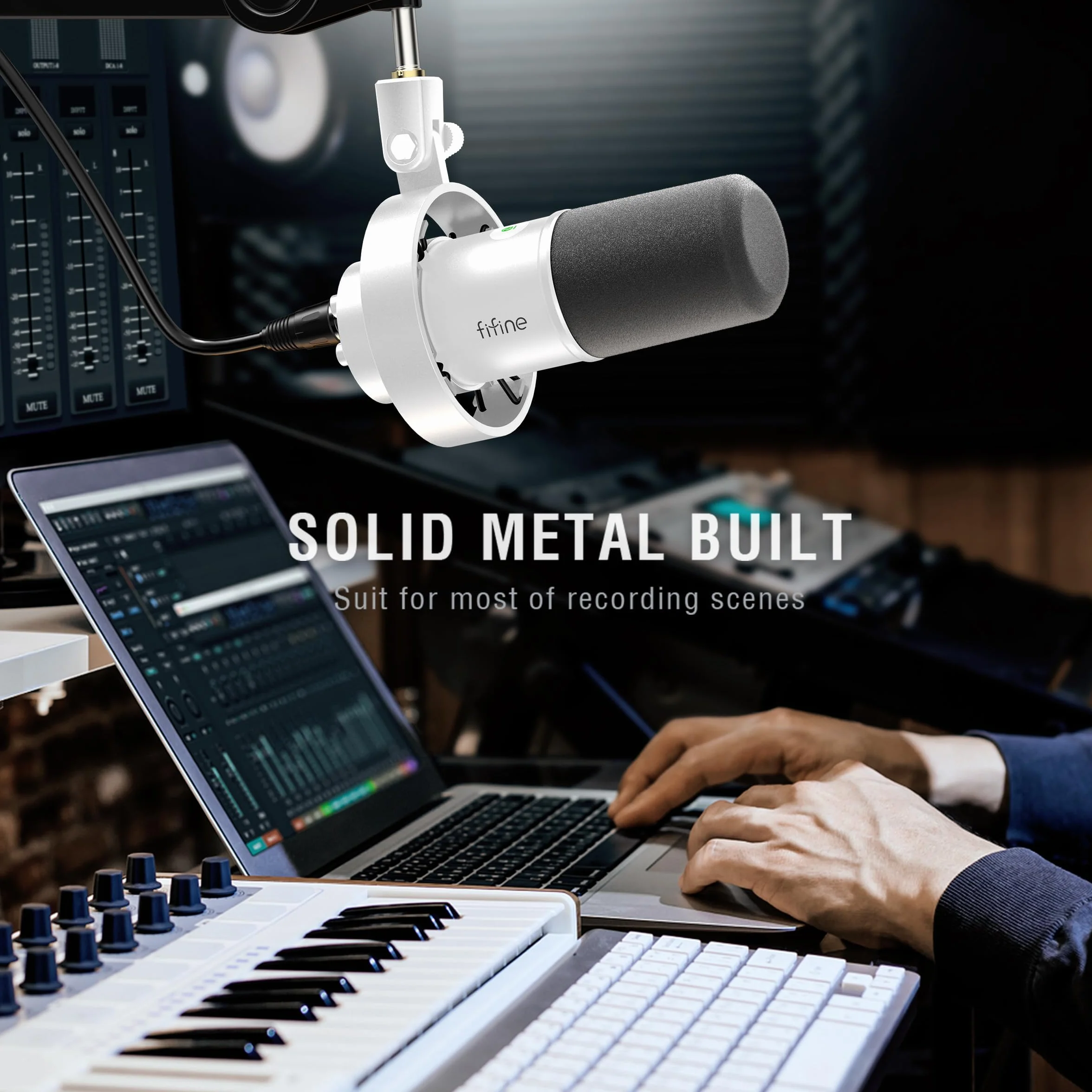 FIFINE USB/XLR Studio Mikrofon dynamiczny do PC, RGB kardioidalny mikrofon do gier, podcastingu, przesyłania strumieniowego, nadawania, nagrywania głosu, do PS4/5 Mac PC mikser kart dźwiękowych -