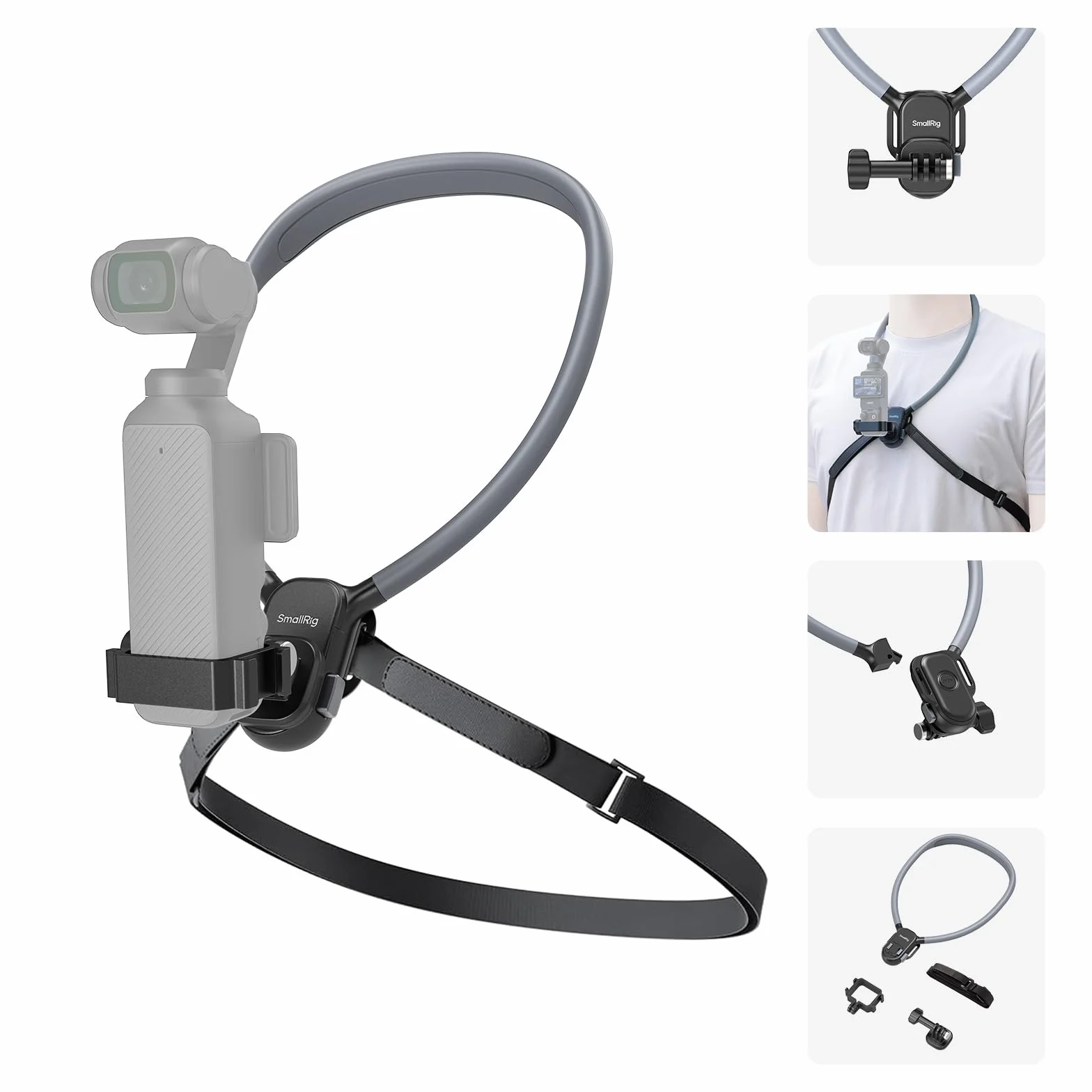 SMALLRIG Magnetyczny uchwyt na szyję z paskiem na klatkę piersiową do kamer sportowych i wideoblogowania z perspektywy użytkownika bez użycia rąk do DJI Pocket 4/3/Action 4/5, Hero 13– 5567