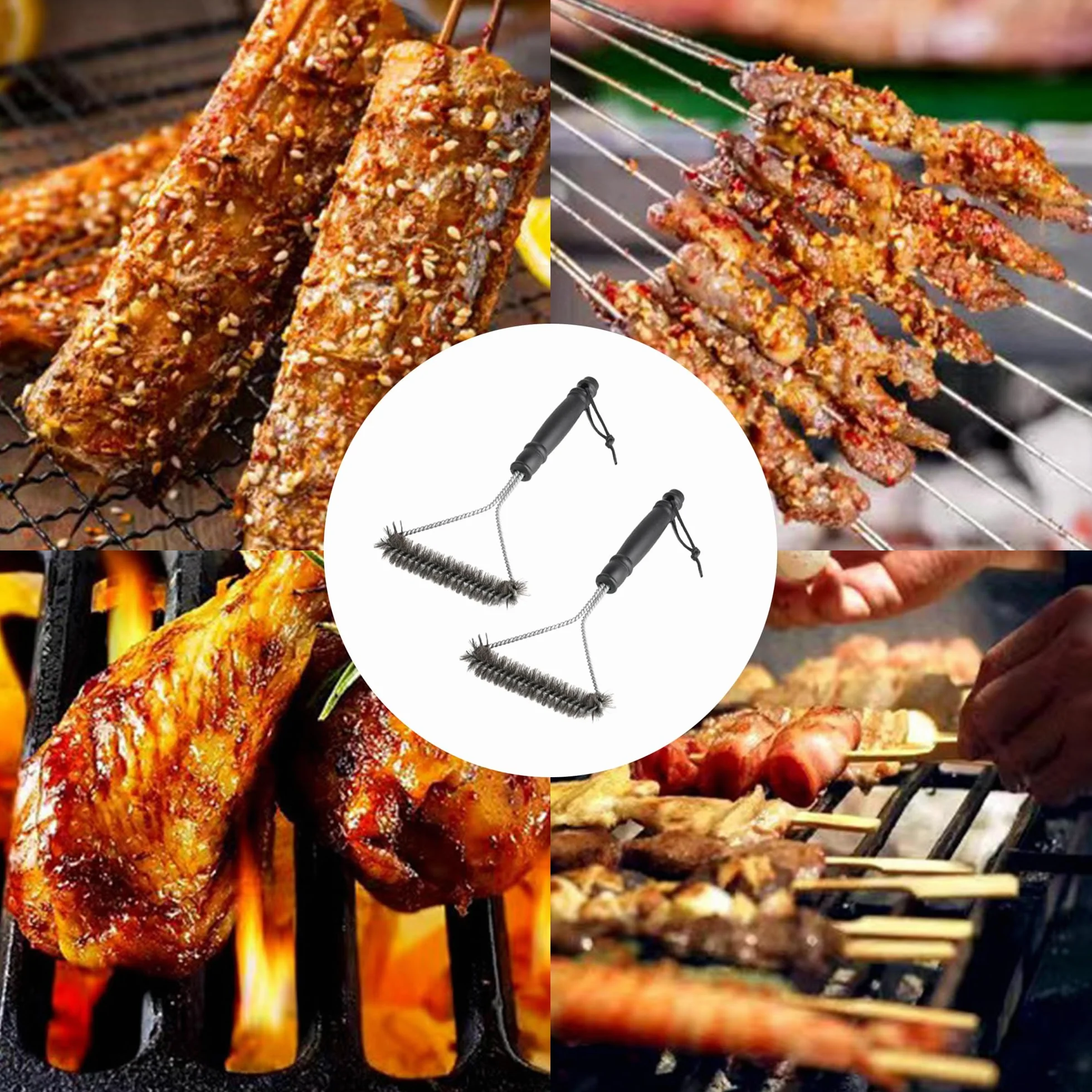 2 szt. Trójkątna szczotka do grilla z mosiądzu 12 zoll ze stali nierdzewnej z uchwytem zapobiegającym oparzeniom 360° czyszczenie szczotka do grilla do gazu/węgla drzewnego/żeliwnego grilla/grilla
