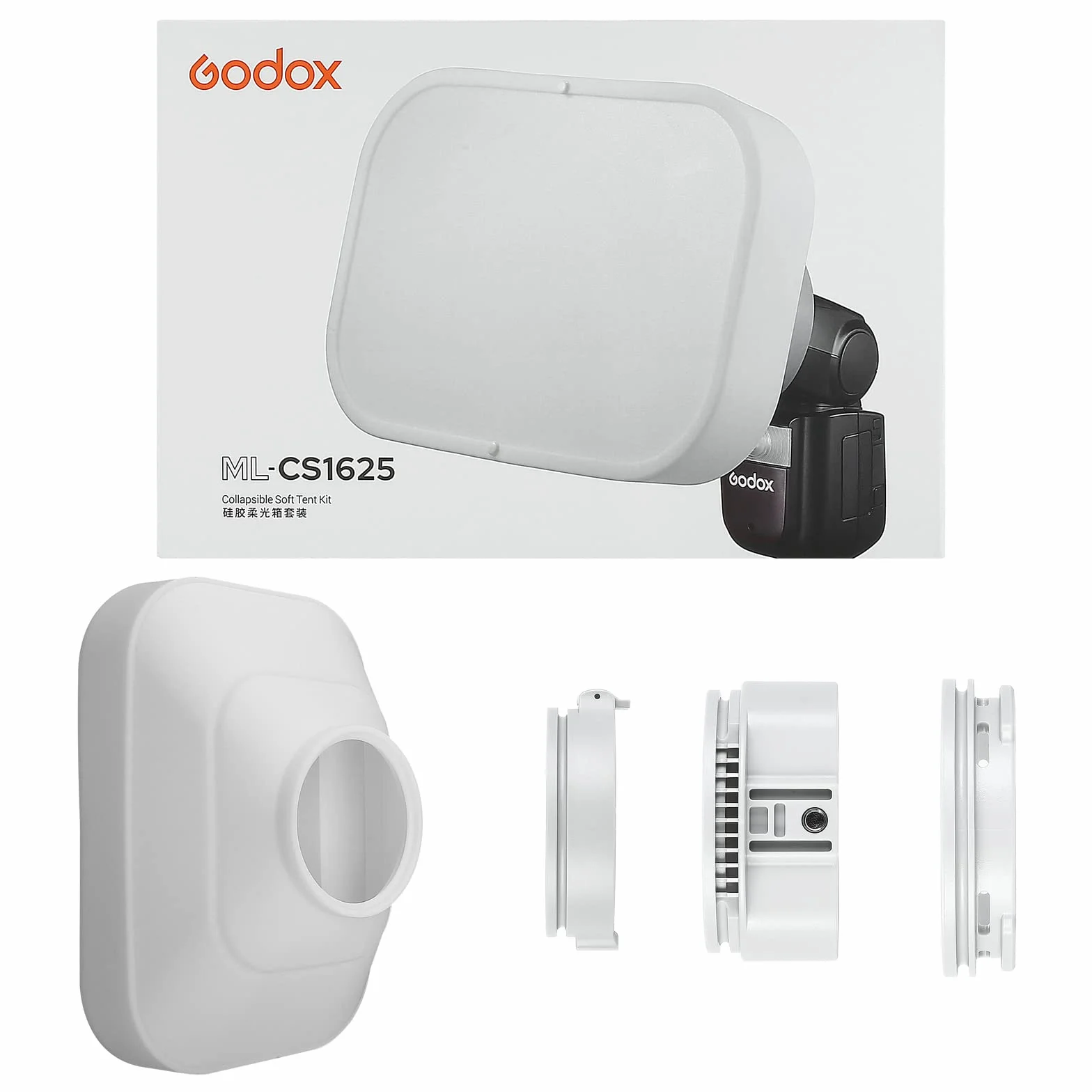 Godox ML-CS1625 zestaw składanej kopuły dyfuzyjnej (zawiera 3 pierścienie adaptacyjne) dla ML30 ML30Bi ML60 ML60Bi V1S V1C V1N V1O V1F V850III V860III TT685II AD100/200/300/400Pro (ML-CS1625)