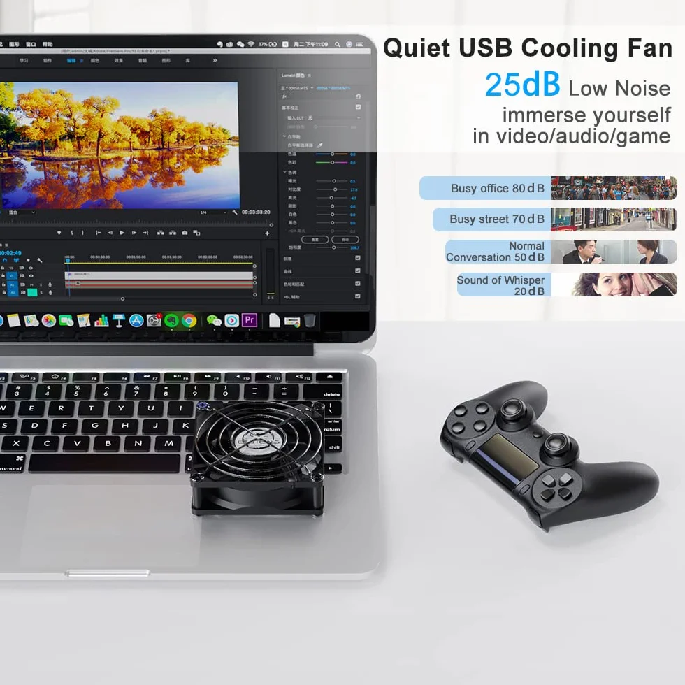 ELUTENG Podwójny wentylator PC USB 80 mm z 3 prędkościami regulacji, 8 cm, wentylator komputerowy L, USB 2 w 1, mini wentylator PC z metalowym grillem, 5 V, wentylator 2700 obr./min