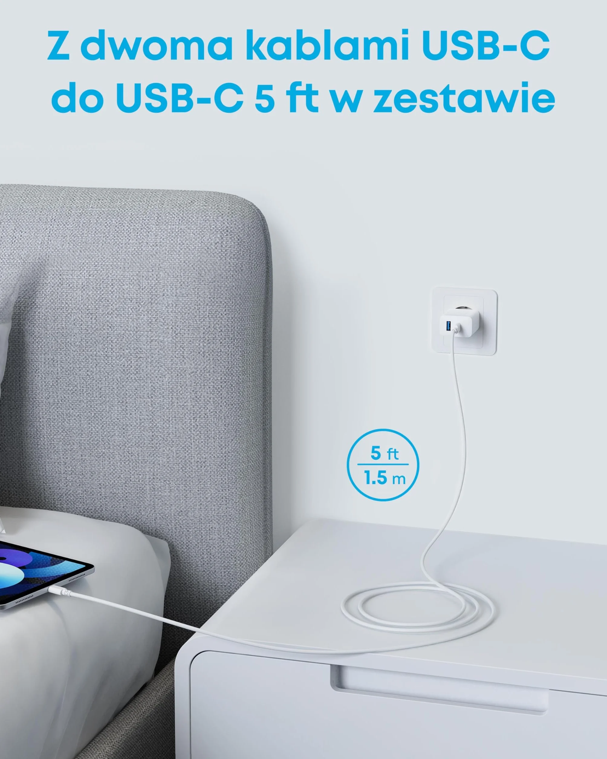Anker Ładowarka 20W USB C Zasilacz Sieciowy z Kablem USB-C 150cm Biały