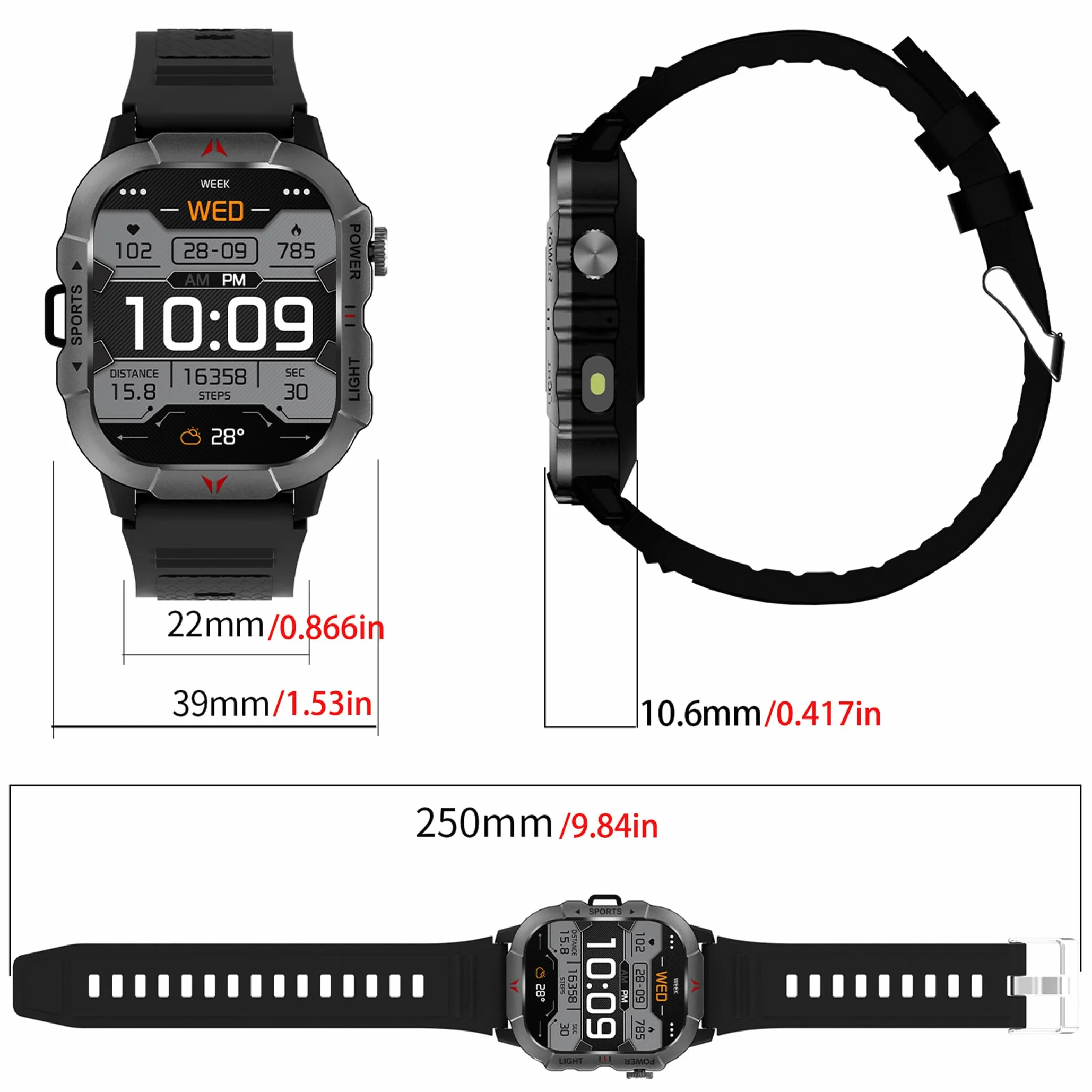 AMOLED Męski smartwatch 2,01" z połączeniem Bluetooth 5,2 / numeracja, smartwatch kompatybilny z Samsung Huawei, Xiaomi, Android, iOS, współdzielony krokomierz, GPS 123, sportowy miernik tętna (żółty)