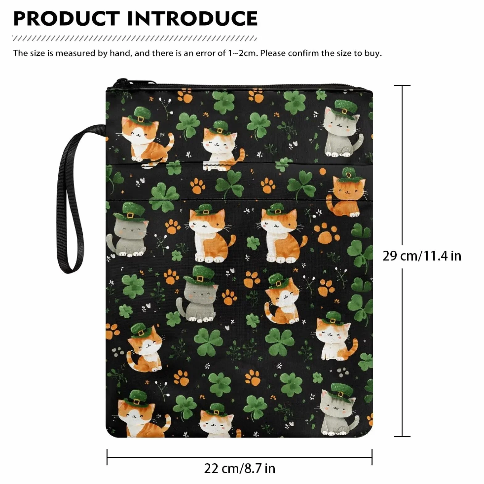 Wanyint Etui na książki 29x22 cm z zamkiem błyskawicznym irlandzki ochraniacz dla kobiet