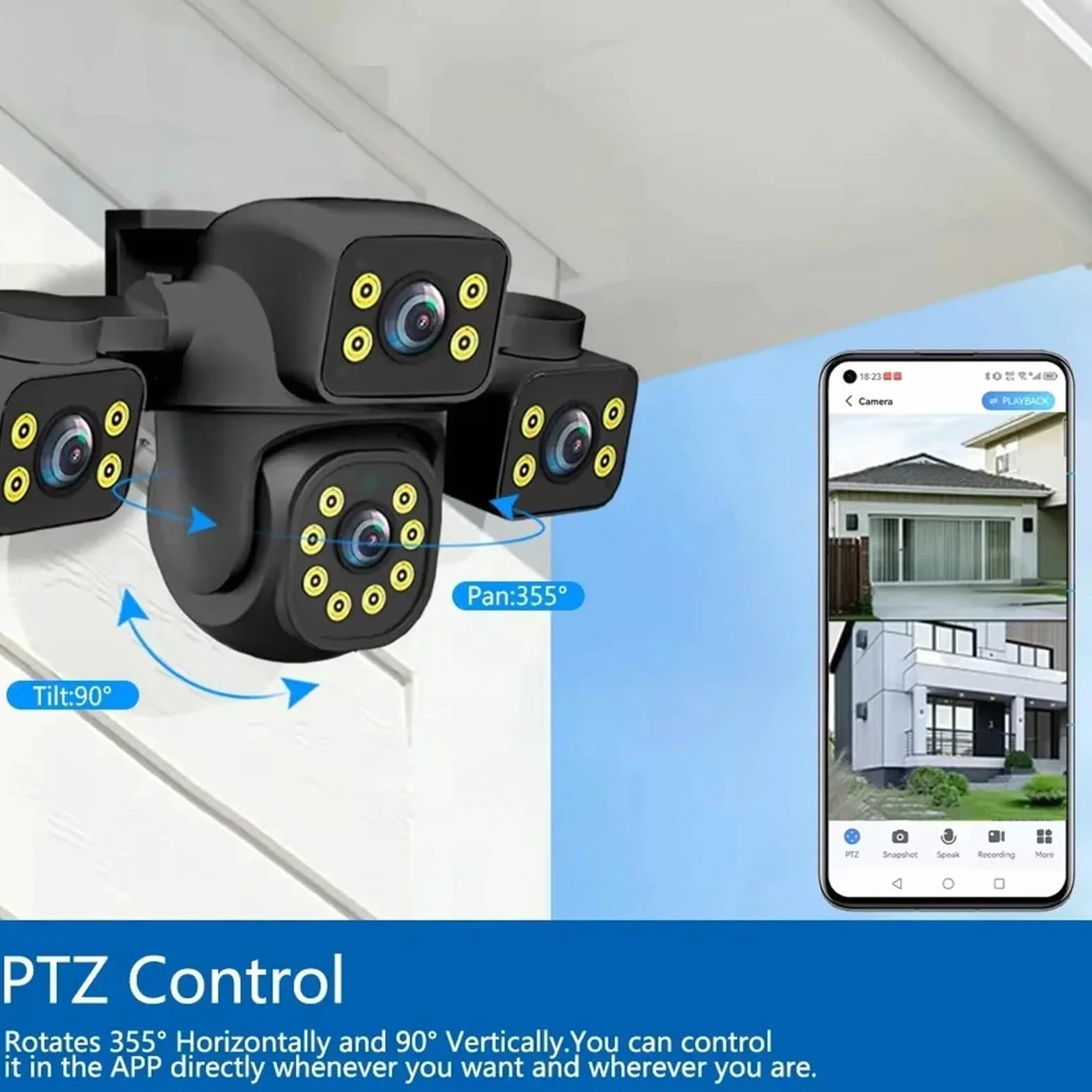 Kamera bezpieczeństwa, Nadzór wideo z 3 obiektywami Kamera 15MP Sieć Wi-Fi CCTV Bezprzewodowy Monitor 360° Zewnętrzne wodoodporne kamery bezpieczeństwa(15MP WIFI NO Card)