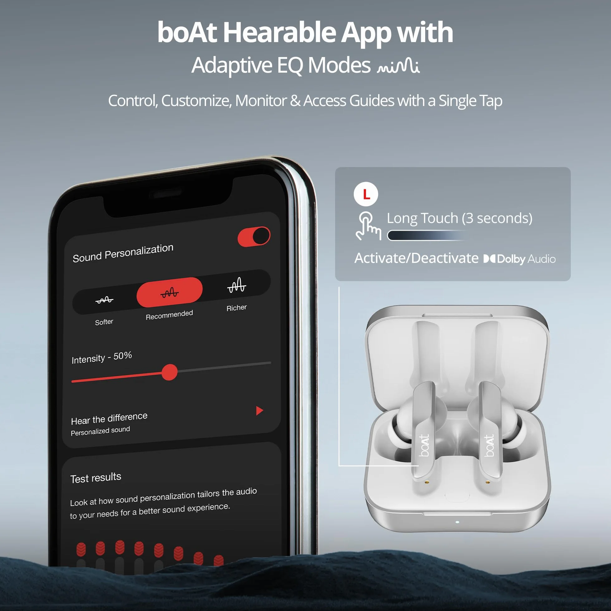 boAt Nowo wprowadzone słuchawki douszne Airdopes 800 TWS z Dolby Audio, Adaptive EQ firmy Mimi, 40 godzin odtwarzania, 4 mikrofony z AI-ENx™, połączenie wielopunktowe, obsługa aplikacji Hearables