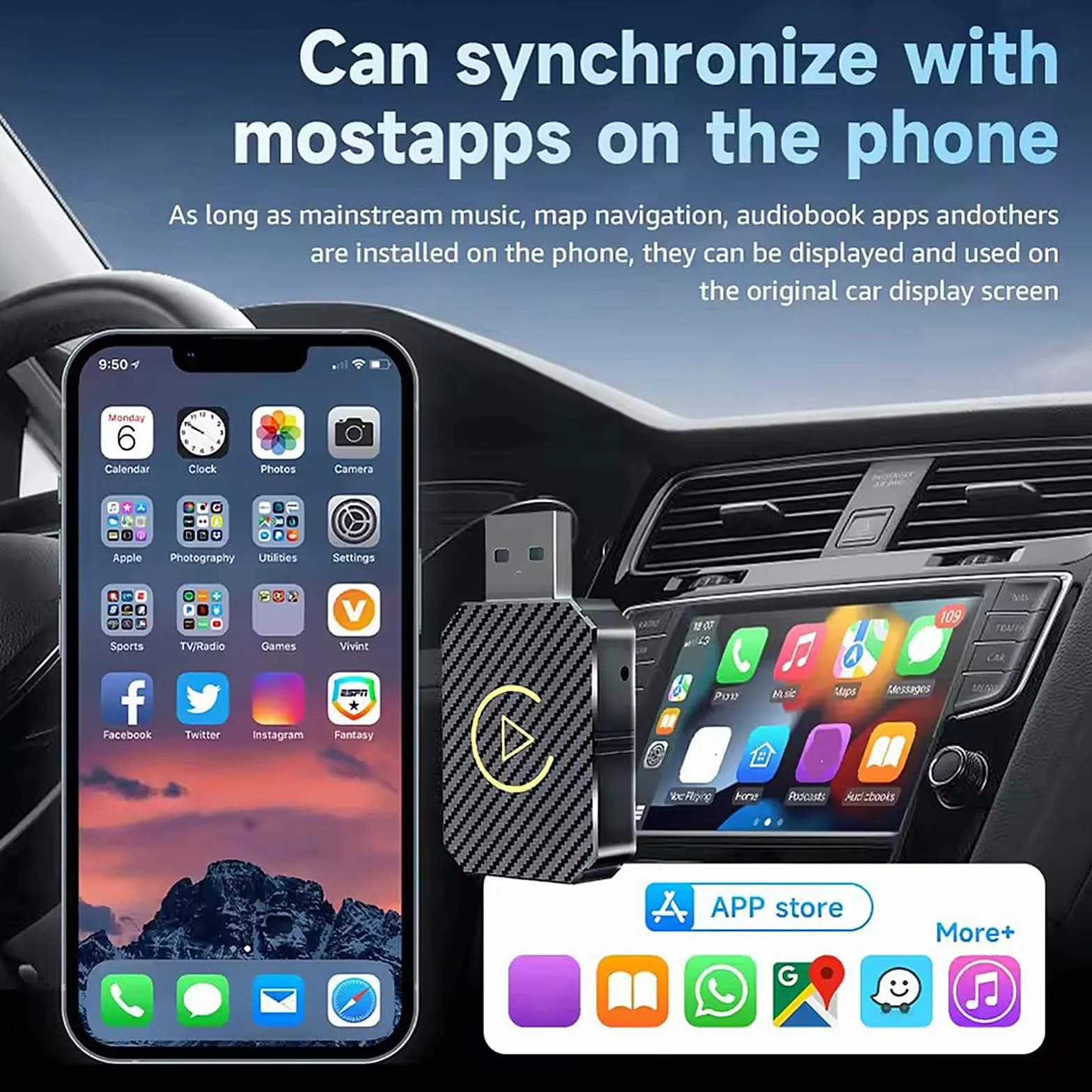 Bezprzewodowy adapter Carplay, 2025 Upgrade bezprzewodowy adapter Android Auto, 2 w 1 bezprzewodowy auto stick Carplay Kompatybilny, Plug & Play, Kompatybilny z samochodami od 2016 i iOS 10+