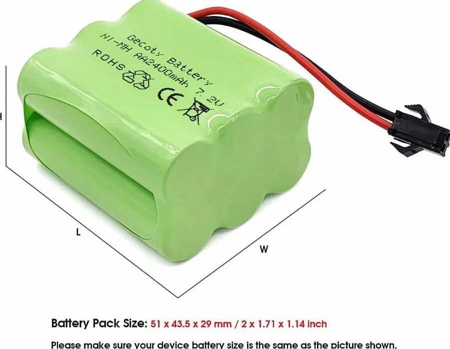 Akumulator zapasowy o wysokiej wydajności, akumulator Ni-MH AA 7,2 V 2400 mAh z wtyczką i kablem ładującym
