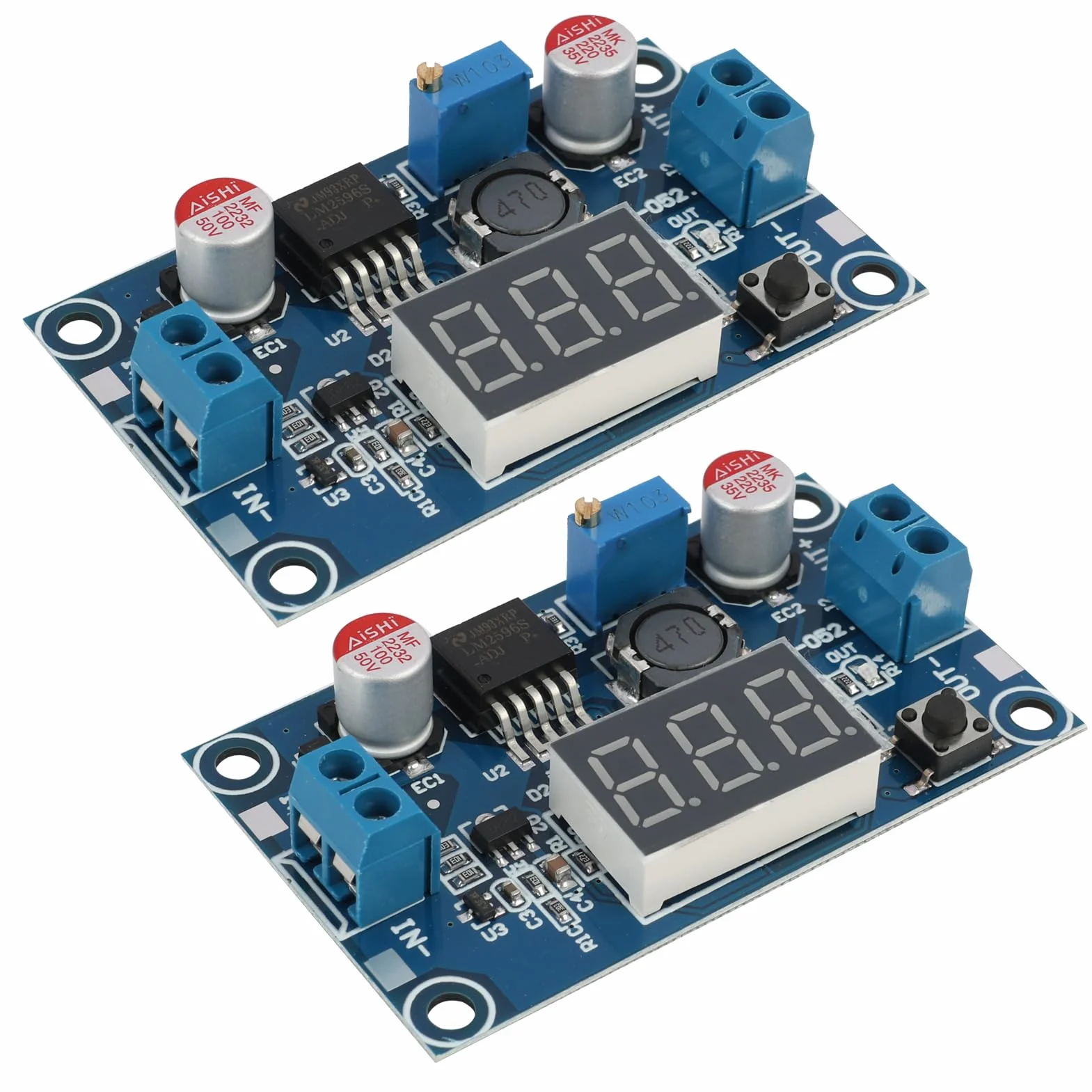 2 sztuki przetworników napięcia DC-DC Buck, moduł mocy, regulowany moduł Step-Down, stabilny 36V 24V 12V do 5V 2A moduł zasilacza z wyświetlaczem LED do projektów elektronicznych