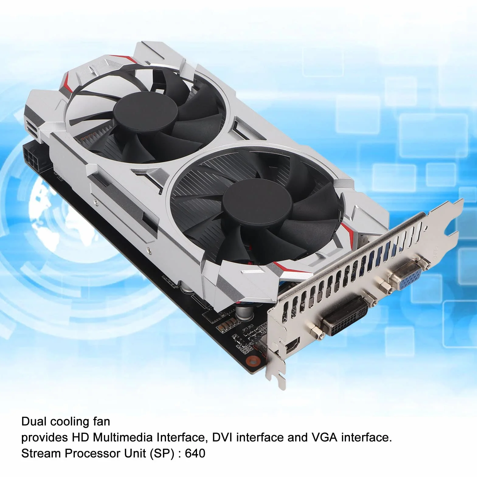 GTX750Ti karta graficzna do gier 2G, GDDR5 128BIT 1072 MHz karta graficzna GPU z dwoma wentylatorami, stacjonarna karta graficzna do obudowy komputera (GTX750Ti 2G D5)