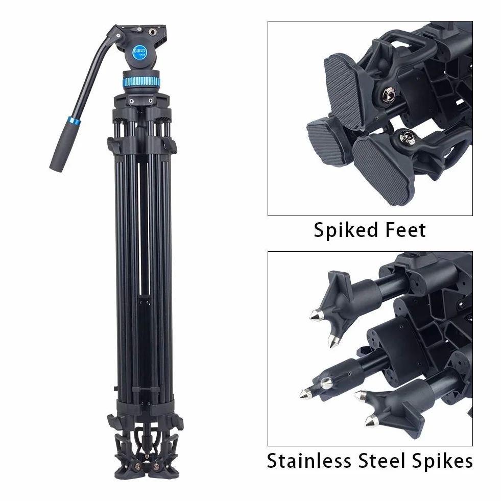 SIRUI Statyw wideo Tripod SH25, aluminiowy statyw wideo z głowicą i uchwytem, 190 cm, maks. obciążenie 10 kg, statyw podróżny do lustrzanek cyfrowych, kamkorderów, aparatów, kamer wideo