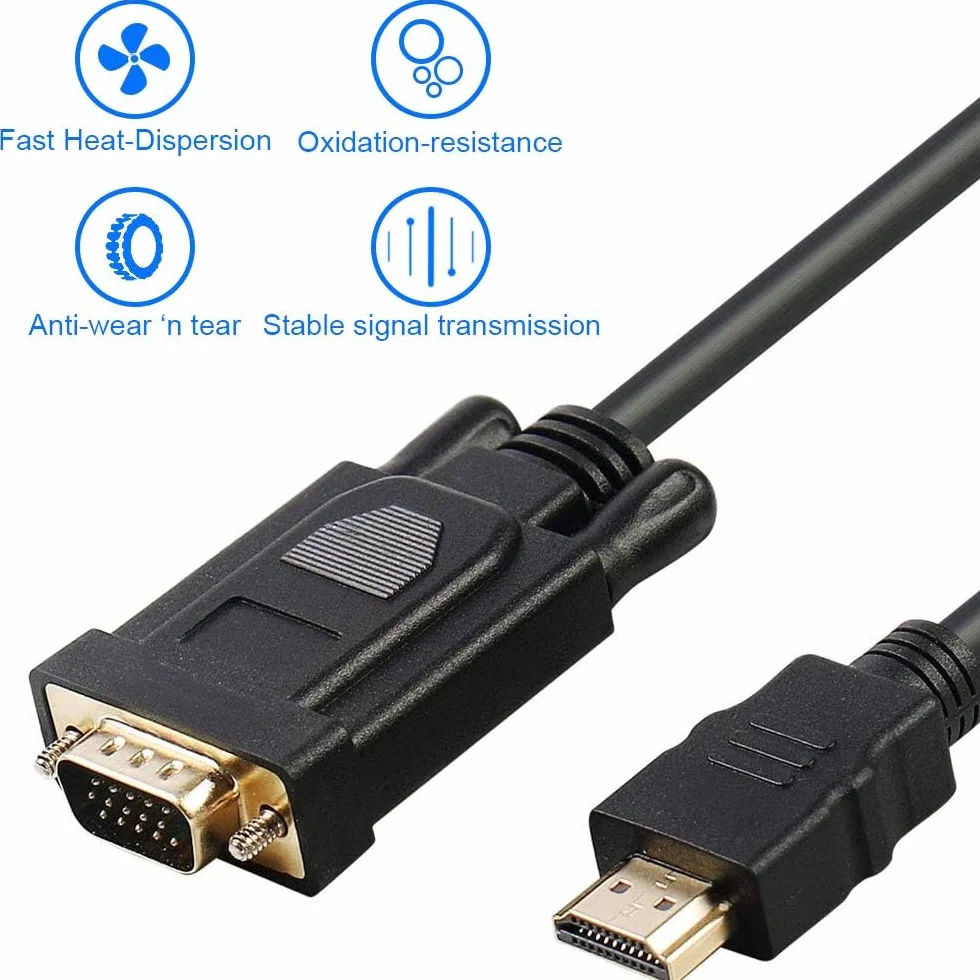 MMOBIEL HDMI do kabla VGA Obraz HDMI do VGA Męski D-Sub 15 Pin M/M złota 1,8 metra