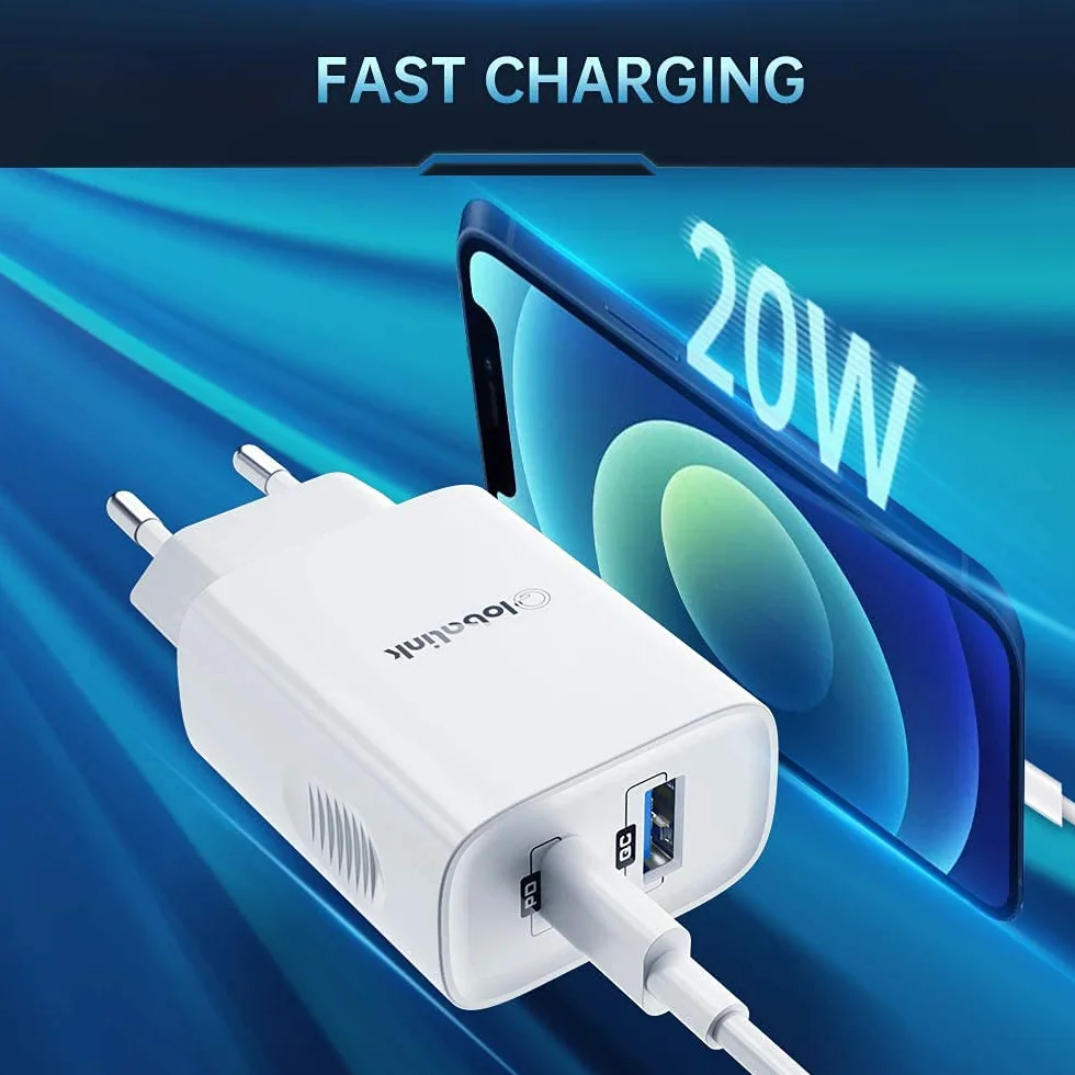 GlobaLink Szybka Ładowarka do iPhone'a 20 W, 2 Porty USB-C, Kabel 2 m USB-C na Lightning (Certyfikat MFi) Kompatybilna z iPhone 13/13 Pro/13 Pro Max/13 Mini/12/12 Pro Max/11/X