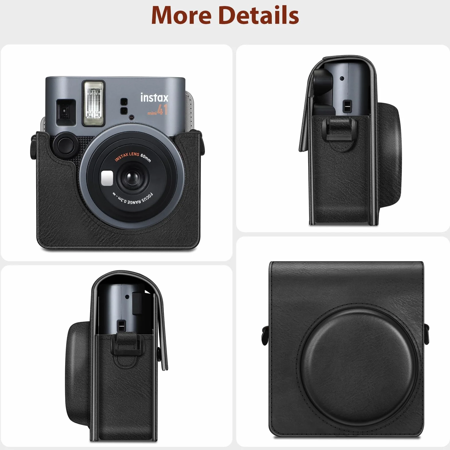 FINTIE Etui ochronne do Fujifilm Instax Mini 41 aparat natychmiastowy – wysokiej jakości wegańska skóra pokrowiec ze zdejmowanym regulowanym paskiem, Vintage czarny, torba na aparat fujifilm