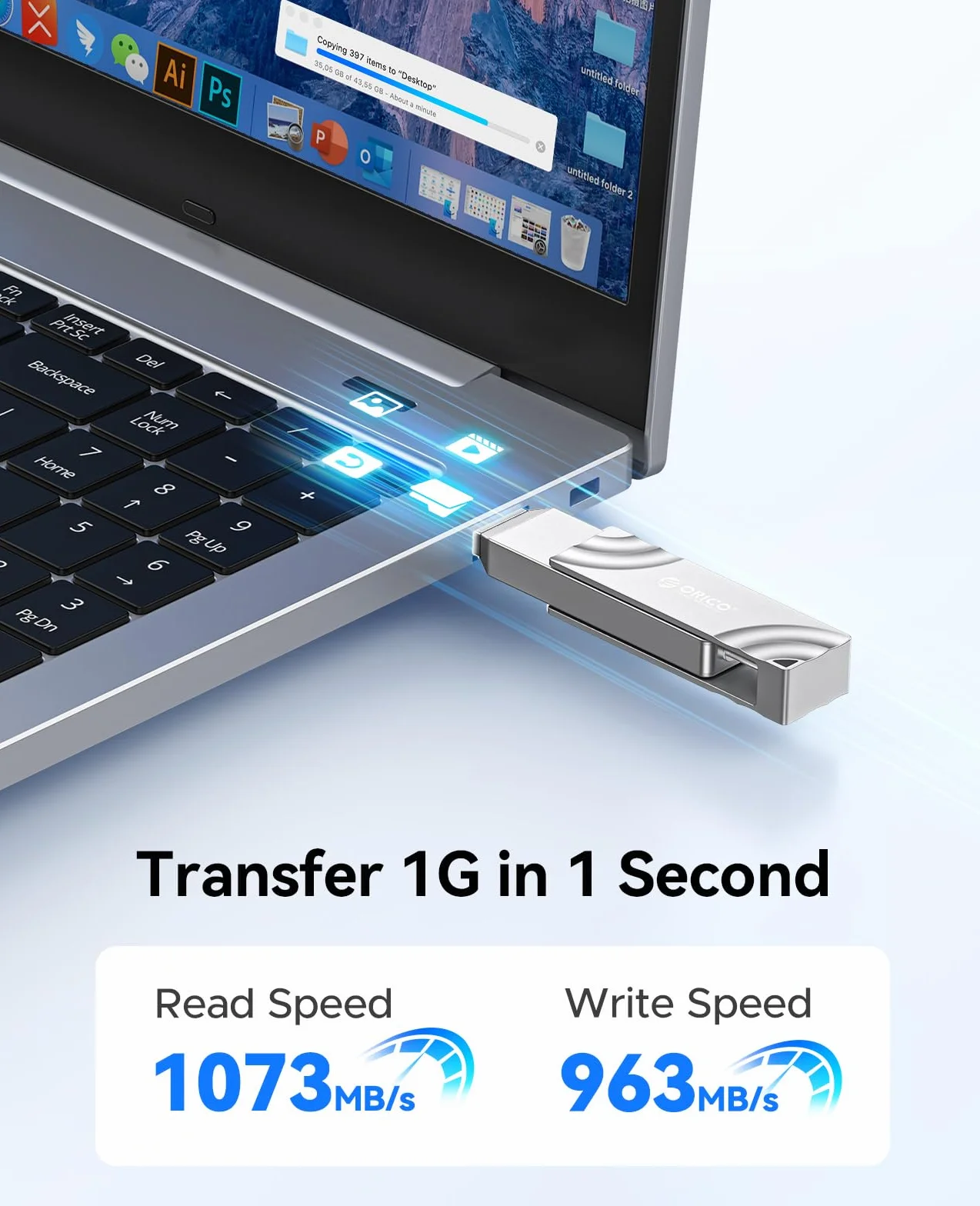 ORICO 512 GB zewnętrzny dysk SSD z USB-A i USB-C, odczyt do 1050 MB/s | Wysoka prędkość 1050 MB/s, kompatybilna z iPhone 17/16/15, Android, tabletem, PS4, Windows, MacOS, Plug and Play
