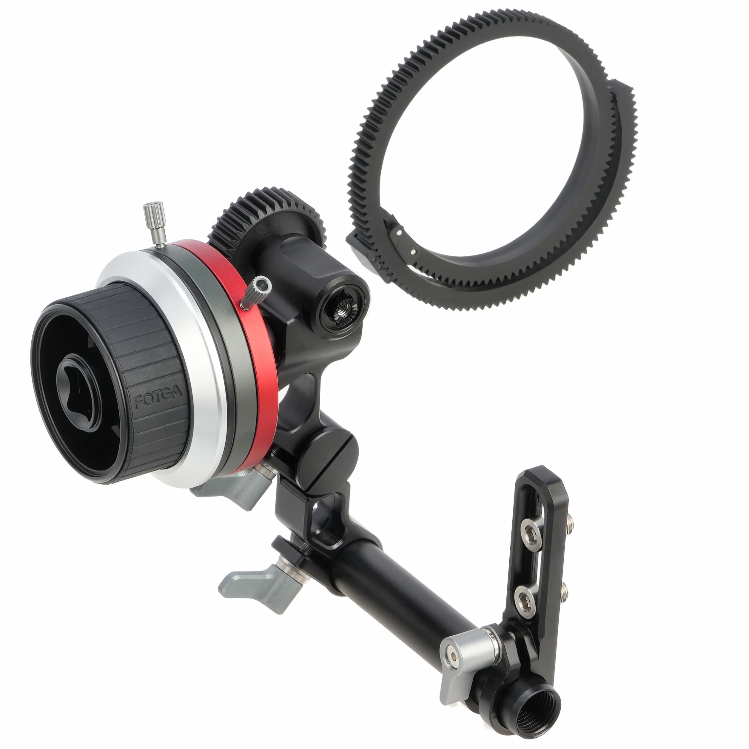 FOTGA Mini Follow Focus z ogranicznikami A/B i zaciskiem pręta 15 mm, pasek pierścienia zębatego i zestaw ramienia przedłużającego do lustrzanek cyfrowych/aparatu bezlusterkowego, zestawu klatek na