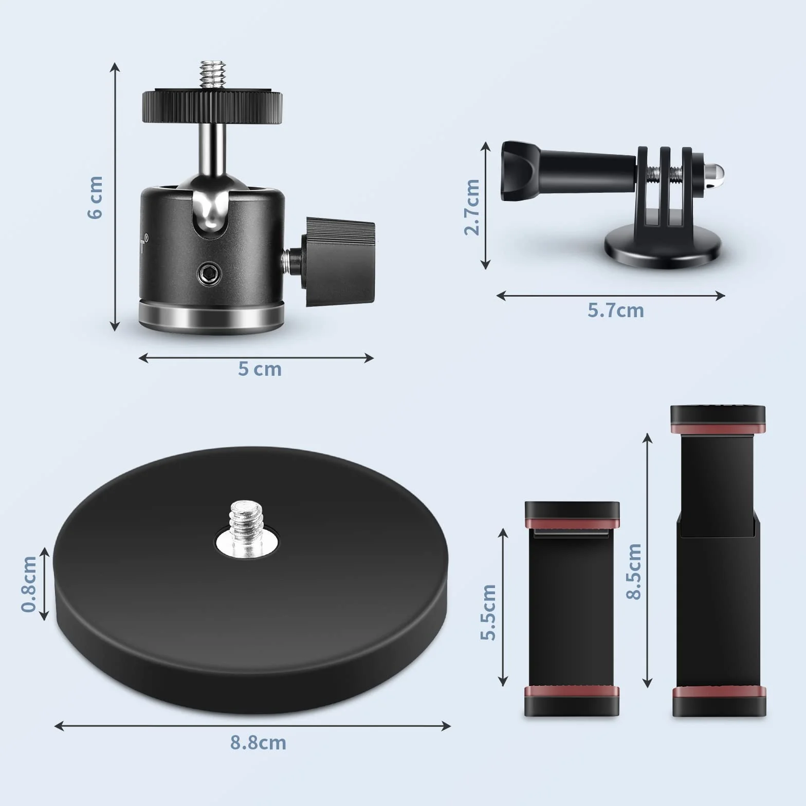 UTEBIT Uchwyt magnetyczny, narzędzie z głowicą kulową obracaną o 360°, super magnetyczna podstawa magnetyczna 88 mm z uchwytem na smartfon, uchwyt magnetyczny kompatybilny z kamerą GoPro, kamerą