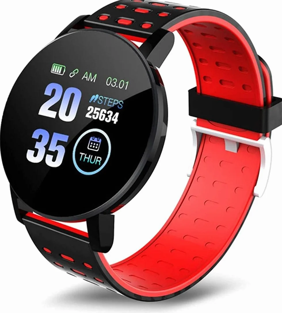 Smartwatch Męski monitor ciśnienia krwi Inteligentny zegarek Okrągły zegarek damski Sport Fitness Krokomierz Pasek dla Androida iOS (kolor: niebieski) (czerwony) little surprise