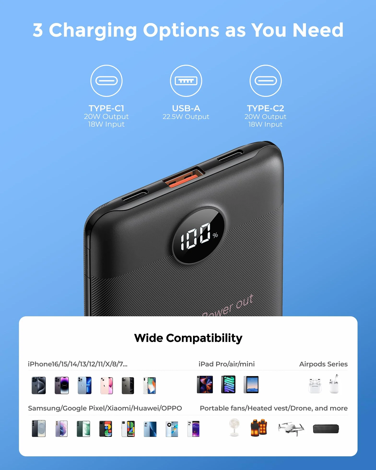 VEEKTOMX Mini Power Bank 10000mAh Mały Power Bank 22.5W Quick Charge, PD 3.0 Szybkie Ładowanie Zewnętrzne Bateria, Podwójne Wyjście Ultra Kompaktowa Ładowarka Kompatybilna iPhone 14/Sumsang s22/Xiaomi