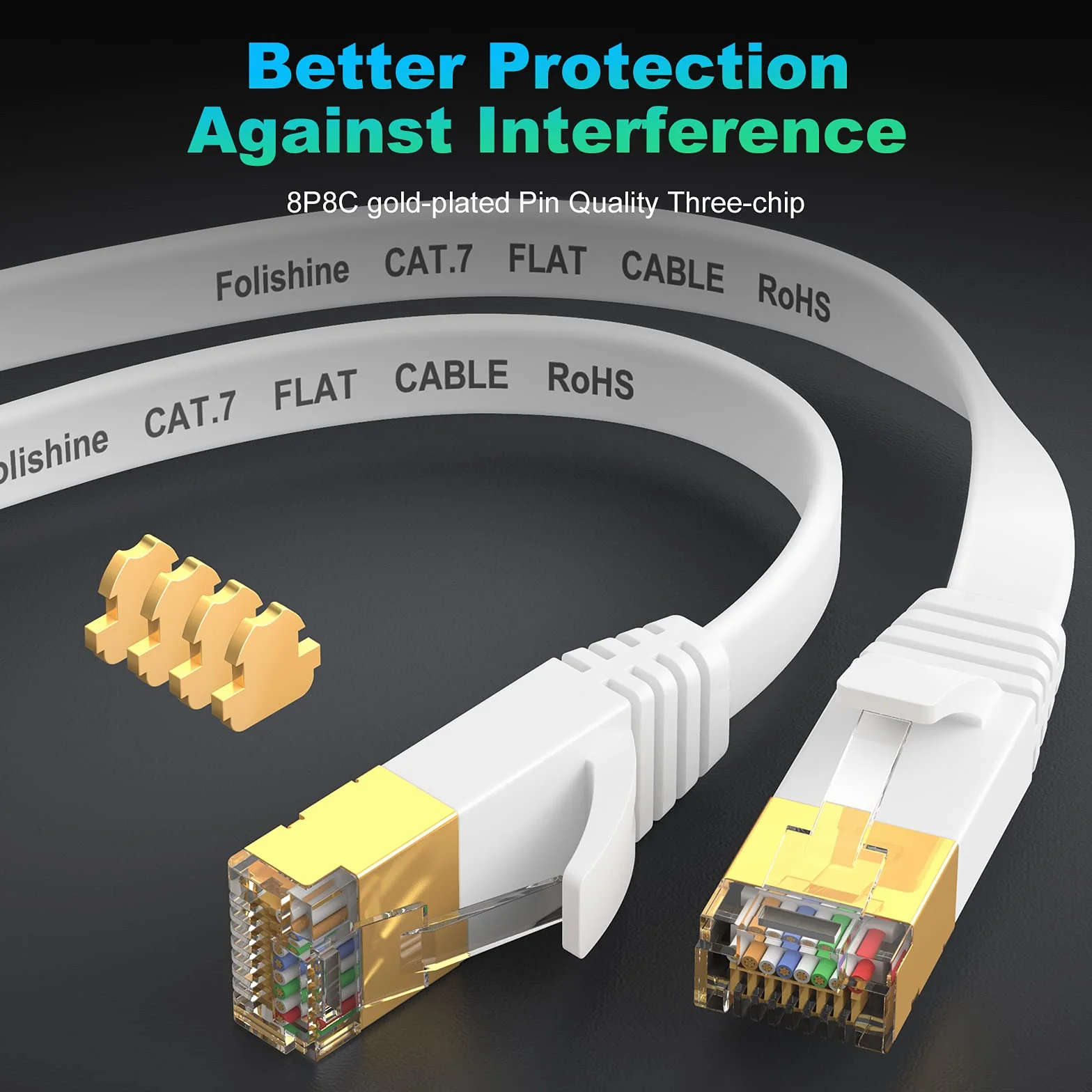 Folishine Kabel Ethernet Cat7 10 m, kabel szerokopasmowy z pozłacaną wtyczką RJ45, ekranowany kabel LAN do przełączników sieciowych, biały