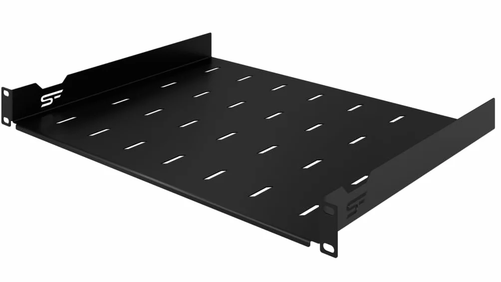 Półka Stała Standard Rack 19 cali 1U 350mm Metal Czarny Perforowana do Szaf Serwerowych Sieciowych