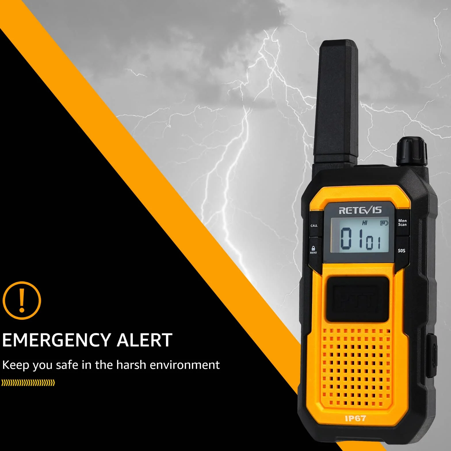 Retevis RB648 Krótkofalówki, Wodoodporne Walkie Talkie IP67, Wytrzymałe, 2000 mAh, Wibracje SOS VOX, Walkie Talkie Dalekiego Zasięgu, Wytrzymałe do Magazynów i Przemysłu (6 Szt, Żółty)