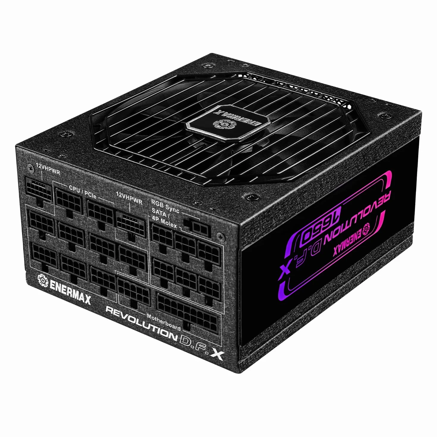 ENERMAX Revolution D.F. X ARGB ATX3.0 PCI-e 5.0 kompaktowy zasilacz do gier i streaming PC 1650 W 80Plus Gold (pełny modułowy, 2X 12VHPWR, Semi-Fanless), ERT1650EWT, czarny