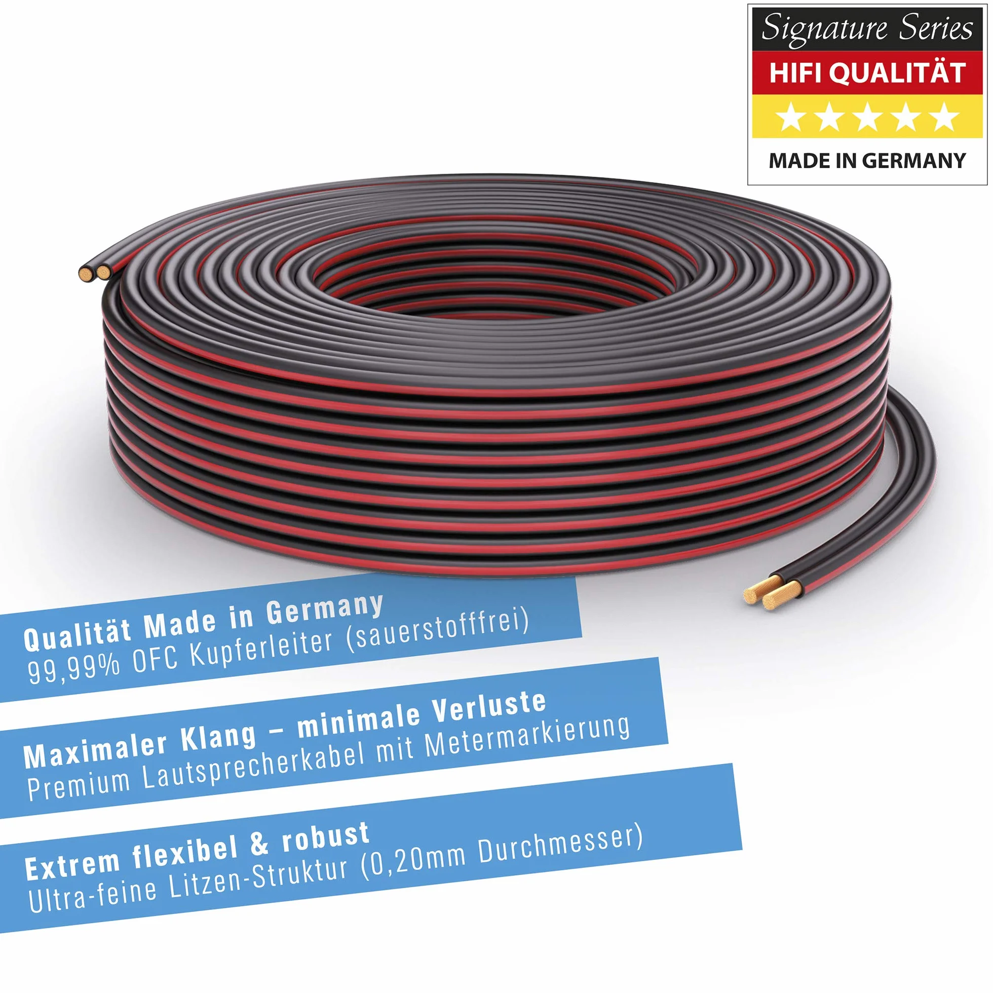 PureLink Kabel głośnikowy OFC 2 x 4,00 mm² 0,20 mm, 50,0 m, kabel miedziany z czystej miedzi do głośnika HiFi głośników subwoofera, kabel audio z oznaczeniem polaryzacji, czarny