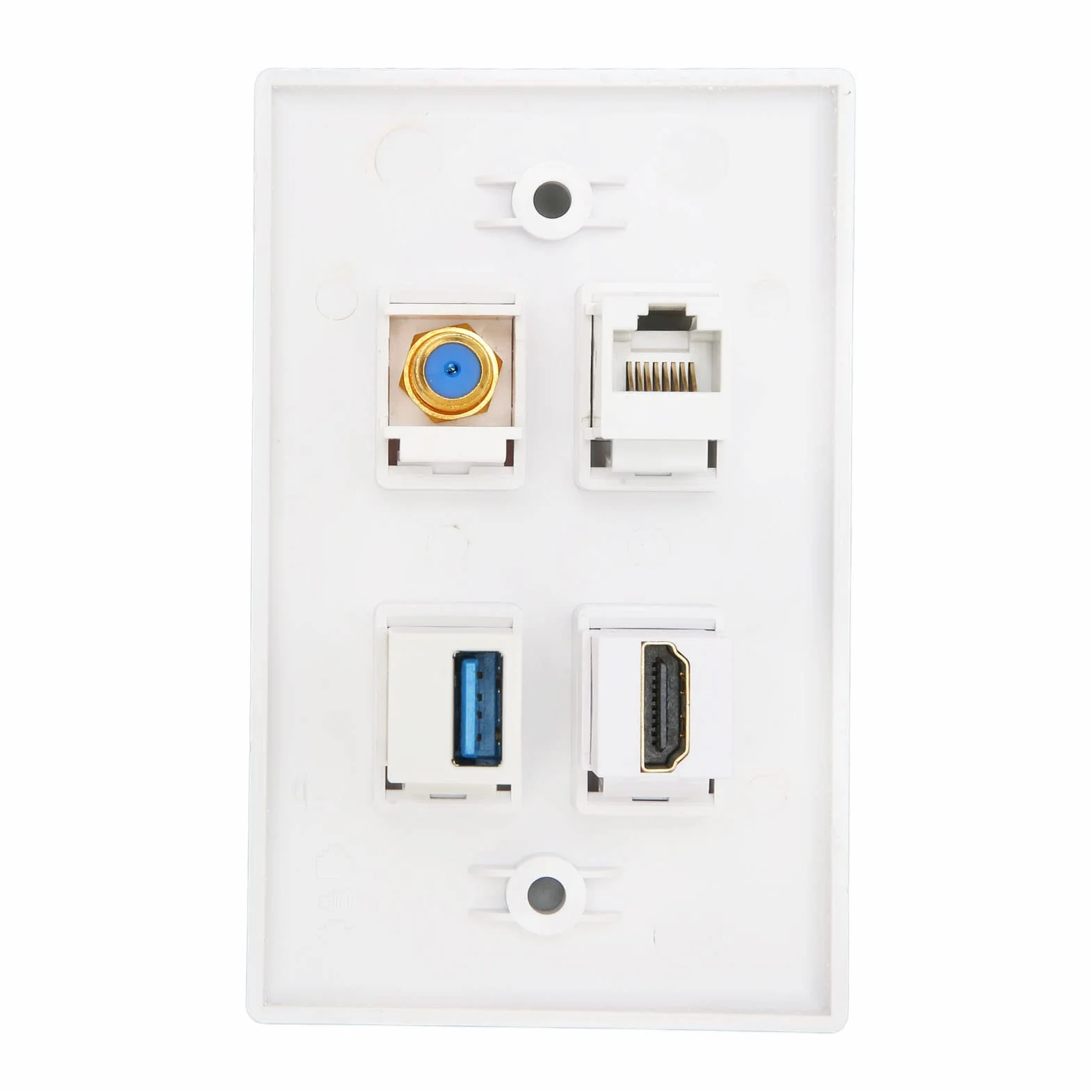 4-portowa Płyta ścienna HDMI, Wielofunkcyjna Płyta ścienna z Portami HDMI, Typu F, USB3.0, Cat6, Portem Ethernet RJ45 do Telewizora HDTV, Odtwarzacza Wideo, Projektora, Komputera Itp.