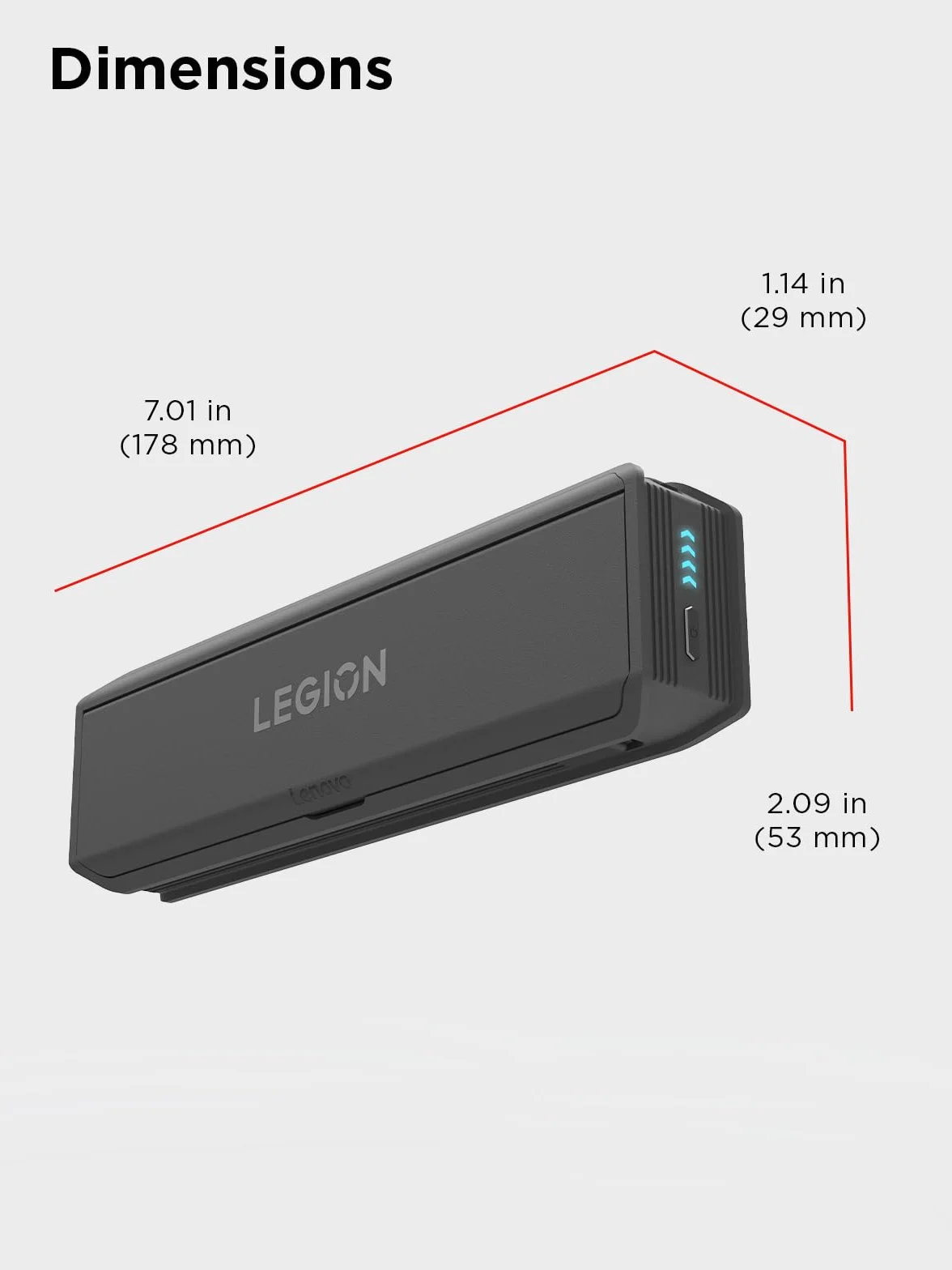 Lenovo - Power Bank for Legion Go (65 W i 12800 mAh, wbudowany kabel USB-C, wskaźnik LED, kompatybilny z Legion Go i Legion Go S) czarny